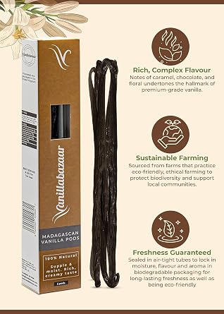 Gourmet Madagascan Vanilla Pods 15-17cm | 5 Grade A Bourbon Vanilla Beans | Gourmet Sticks for Baking & Extraction | Resealable Tube | Vanillabazaar