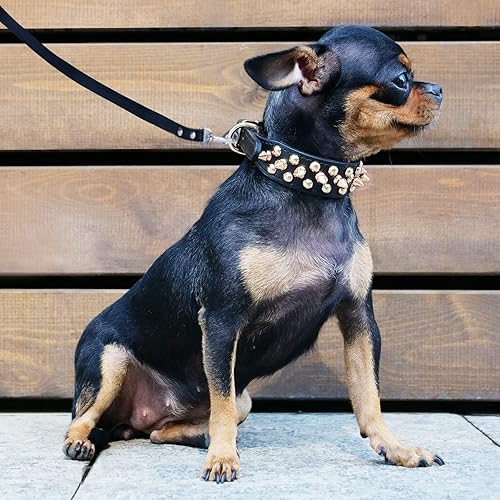 Miniatura 7 de Epesiri - Collar de perro con pinchos, collar de púas para perros, collar de piel sintética duradera con tachuelas con correa, collar ajustable para