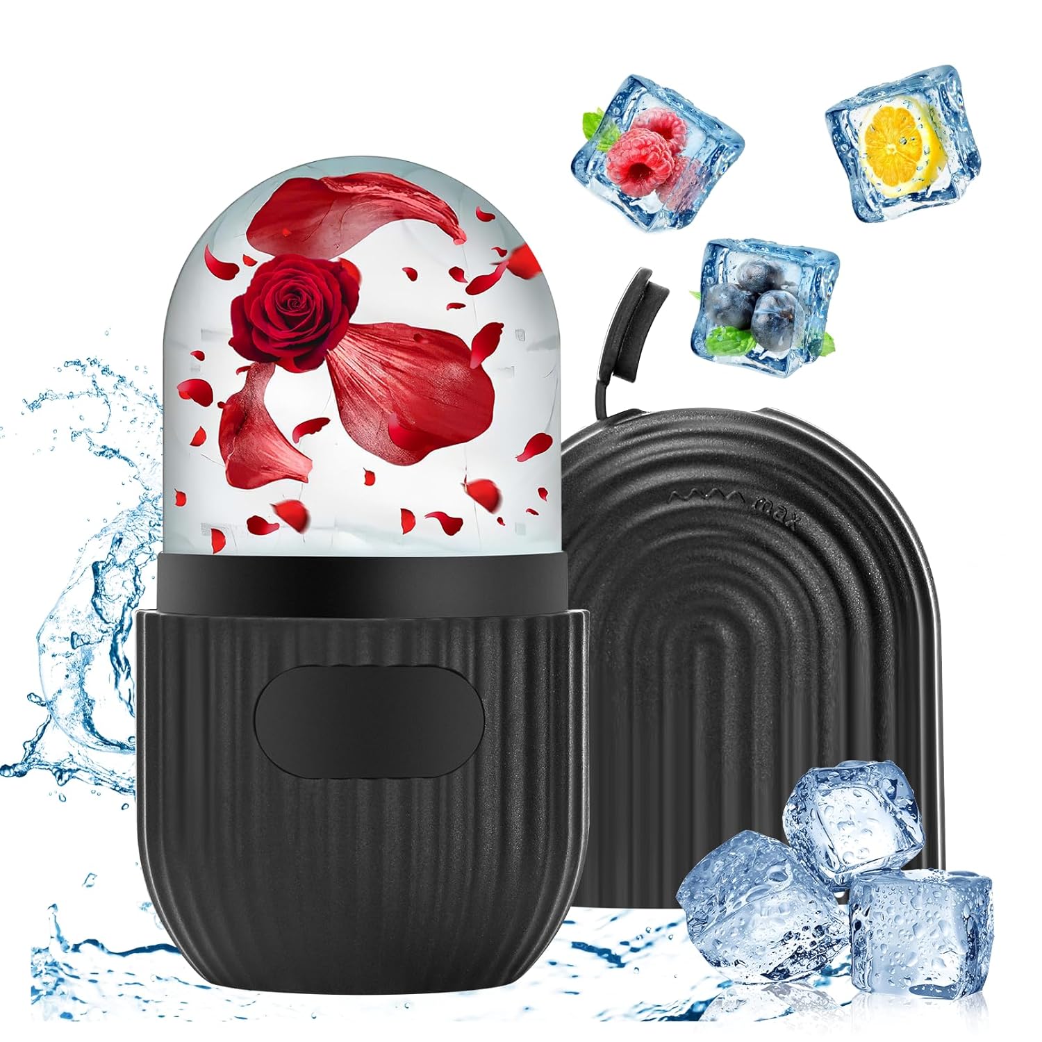 Ice Roller Face, Ice Roller Face Eye Massager, Silicone Reusable, for Face Tightening, Pore Reducing, Reduces Swelling, Wrinkles Whitening, Skin Care (Black)