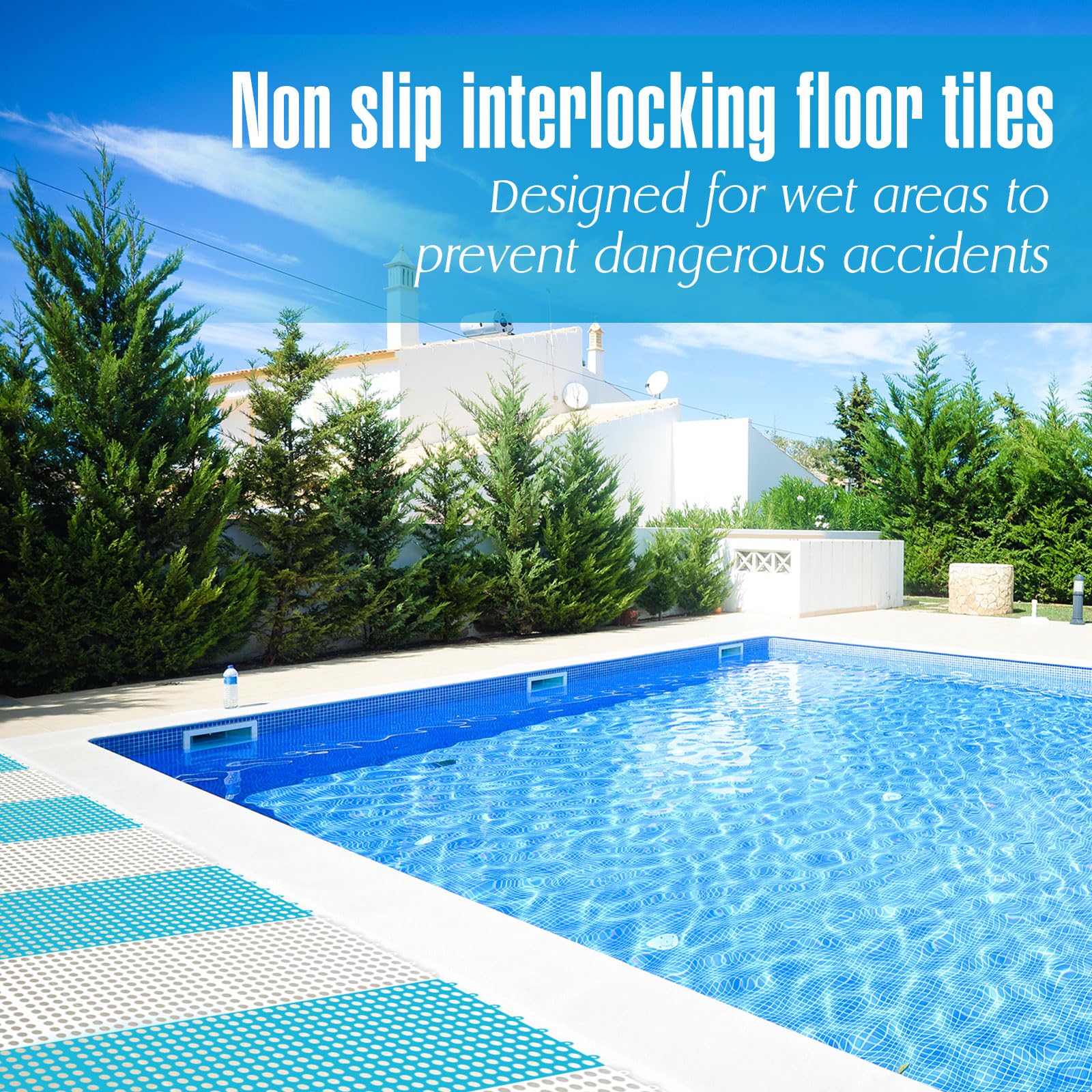 Tinideya Drainage Interlocking Tiles Bulk 11.8'' x 11.8'' Modular Interlocking Mat Non Slip TPE Splicing Garage Floor Tiles with Drain Holes for Pool Bathroom Deck Kitchen Patio — Amazon image 2