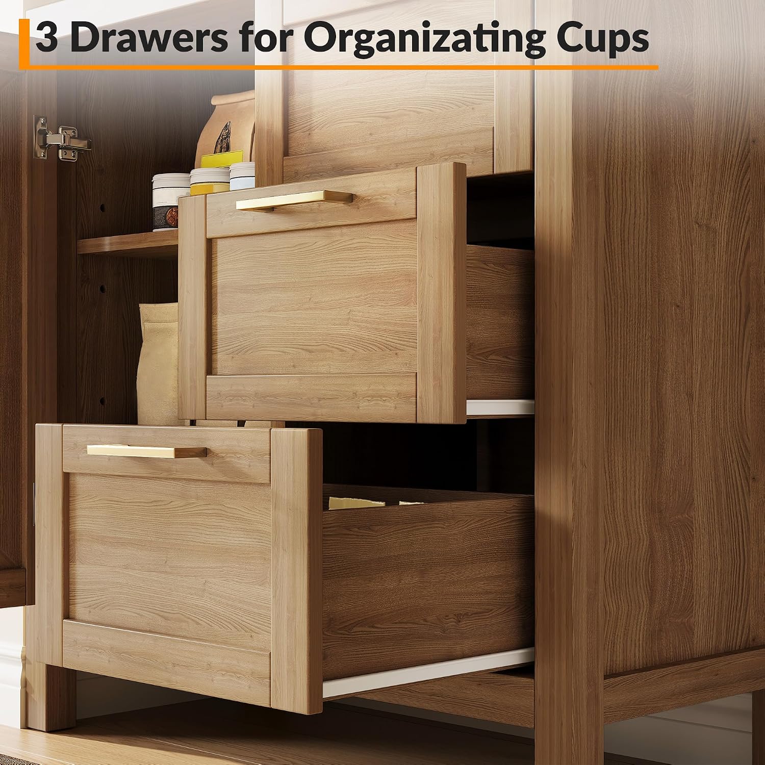 Buffet Cabinet Sideboard with Storage, Modern Coffee Bar with Doors Drawer, Credenzas Farmhouse Buffet Table Console Coffee Bar with Adjustable Shelves for Entryway Living Room Kitchen
