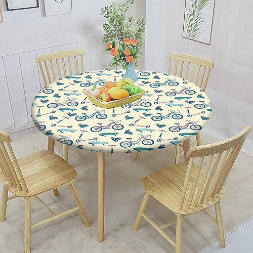 Miniatura 2 de Sport Round Fitted Tablecloth Cover,Bicycles Skates Boards Wheeled Physical Elastic Edged Polyester Fitted Table Cover, Small, Fit Round Tables up