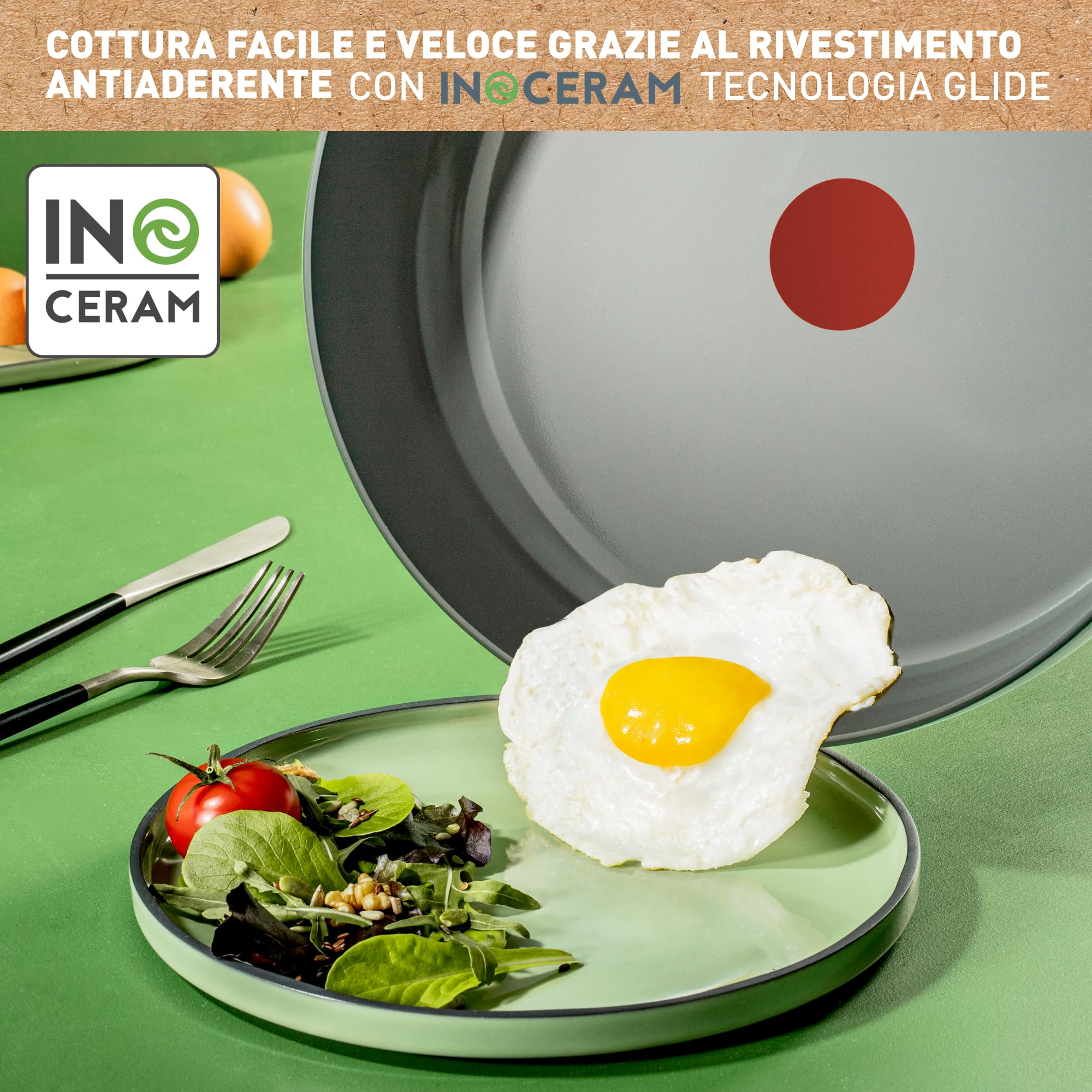 Lagostina Ingenio Vivissima, Set 10 Pezzi in Ceramica Antiaderente con Manico Rimovibile, 100% Alluminio Riciclato con Tecnologia Thermo-Signal per Tutte le Fonti di Calore Inclusa Induzione