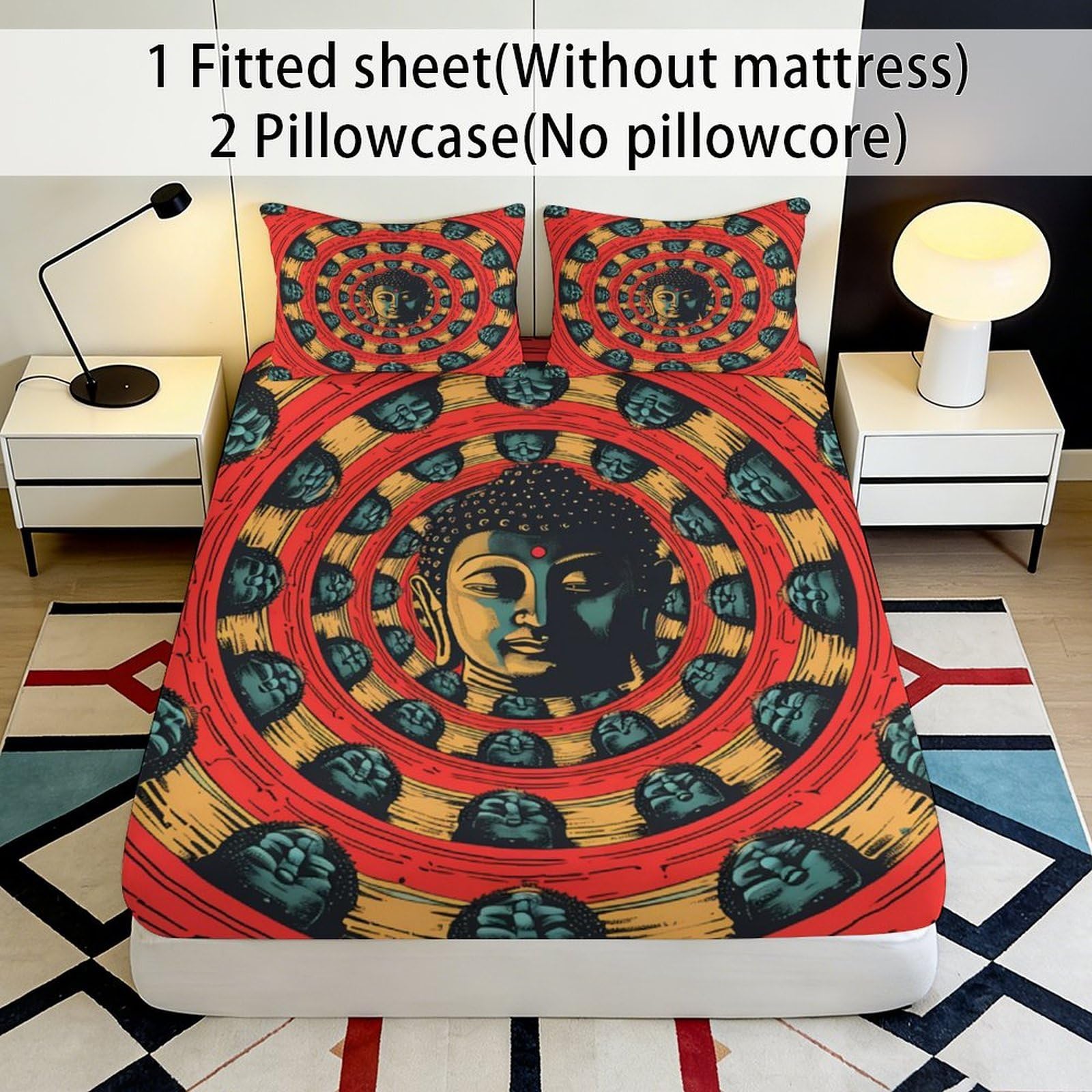 Lenzuolo con angoli con stampa 3D, motivo mandala, in microfibra, morbido