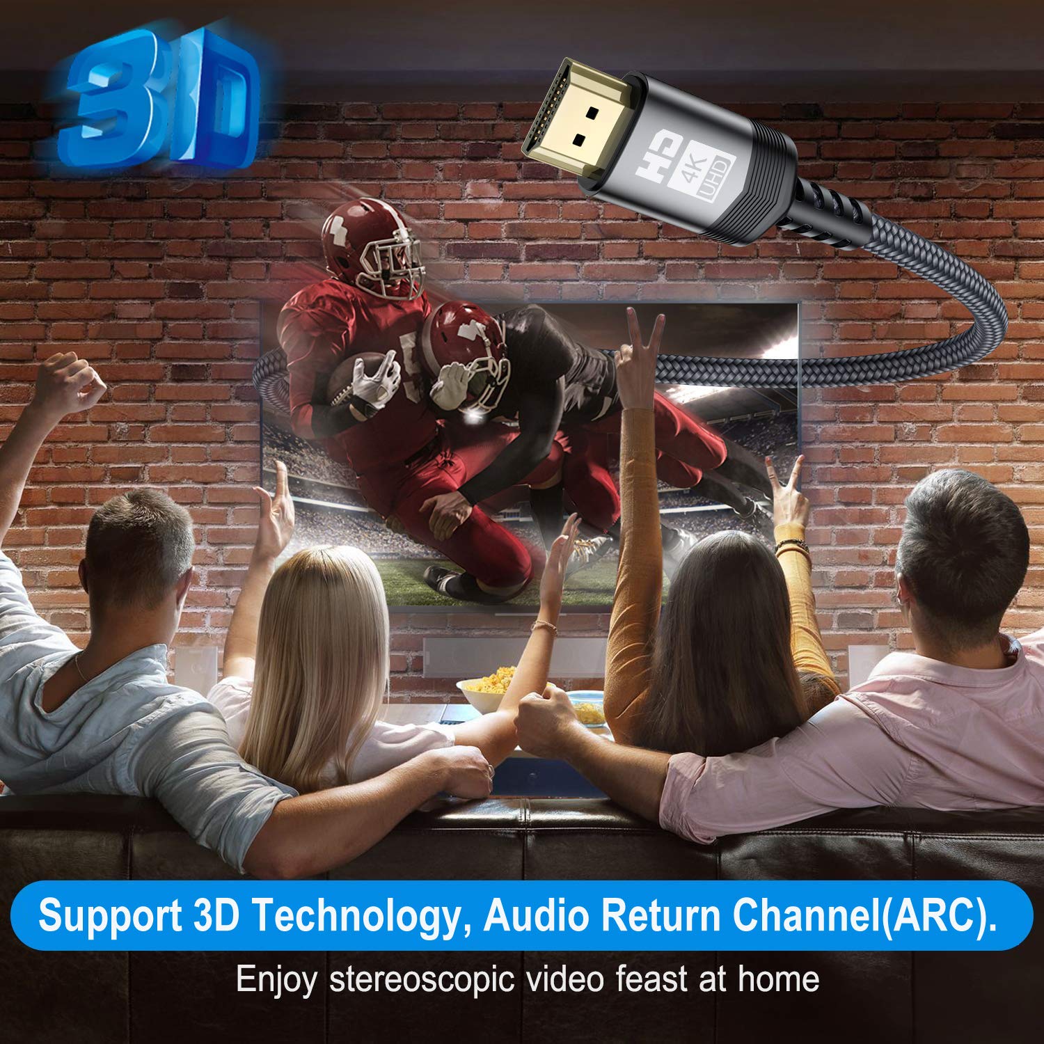 Sweguard Cavo HDMI 4K 7 Metri, 2.0 a 18Gbps Nylon Intrecciato, Connettori Placcati in Oro Con Canale di Ritorno Ethernet/Audio, Compatibile Con Video UHD 2160p, HD 1080p (Grigio)