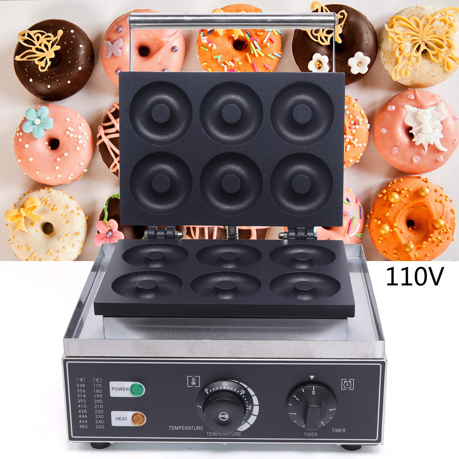 PIAOCAIYIN Waffle Donut Machine, 110V Commercial Electric Doughnut Maker, Non-stick Waffle Donut Bake Machine, Double-Sided Heating Donut Maker Machine for Professional Kitchen, Bakery