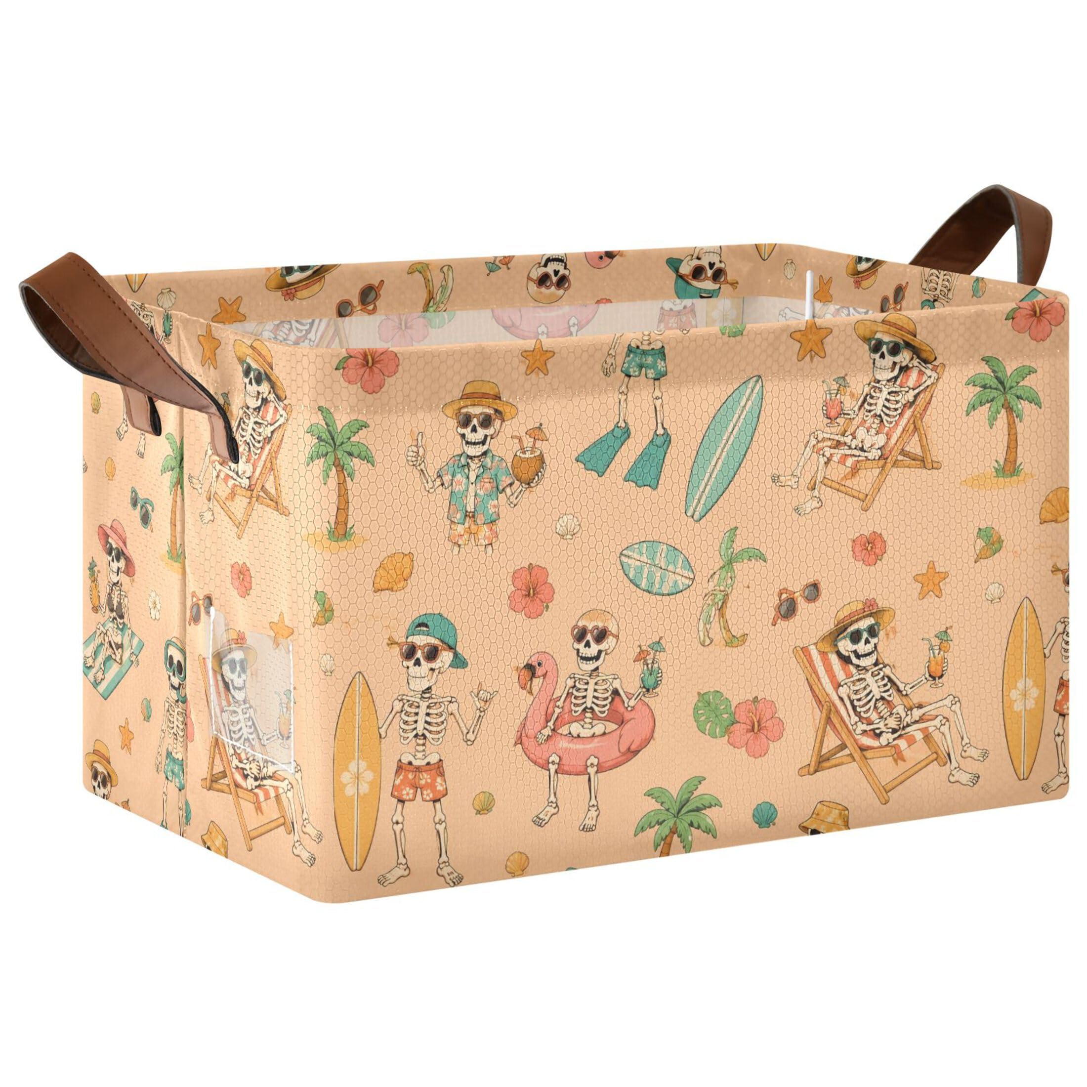 Kutsu Summer Skeleton Foldable Storage Basket Collapsible Bin With Handles For Shelves