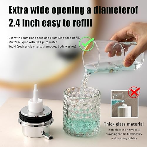 Miniatura 5 de MALACHI Dispensador de jabón de manos espumoso, dispensador de jabón de baño o dispensador de loción para cocina, dispensador de jabón de vidrio