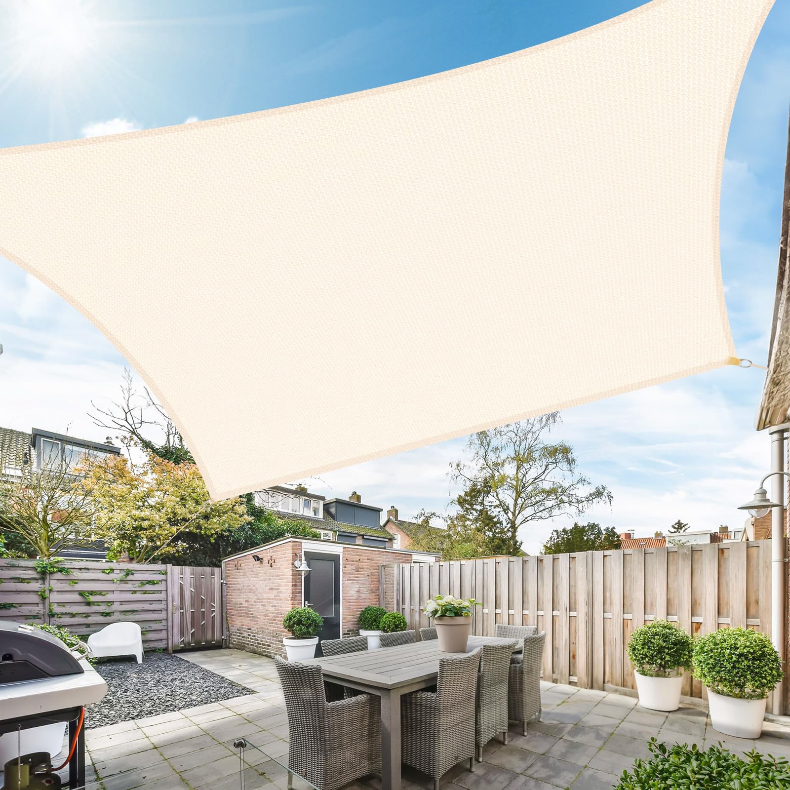 Duerer Vela Ombreggiante Rettangolare 3.6x4.8m Tenda a Vela Protezione UV 95%, 185GSM Densità Vela Parasole All'aperto per Giardino, Patio, Pergola, Cortile-Crema