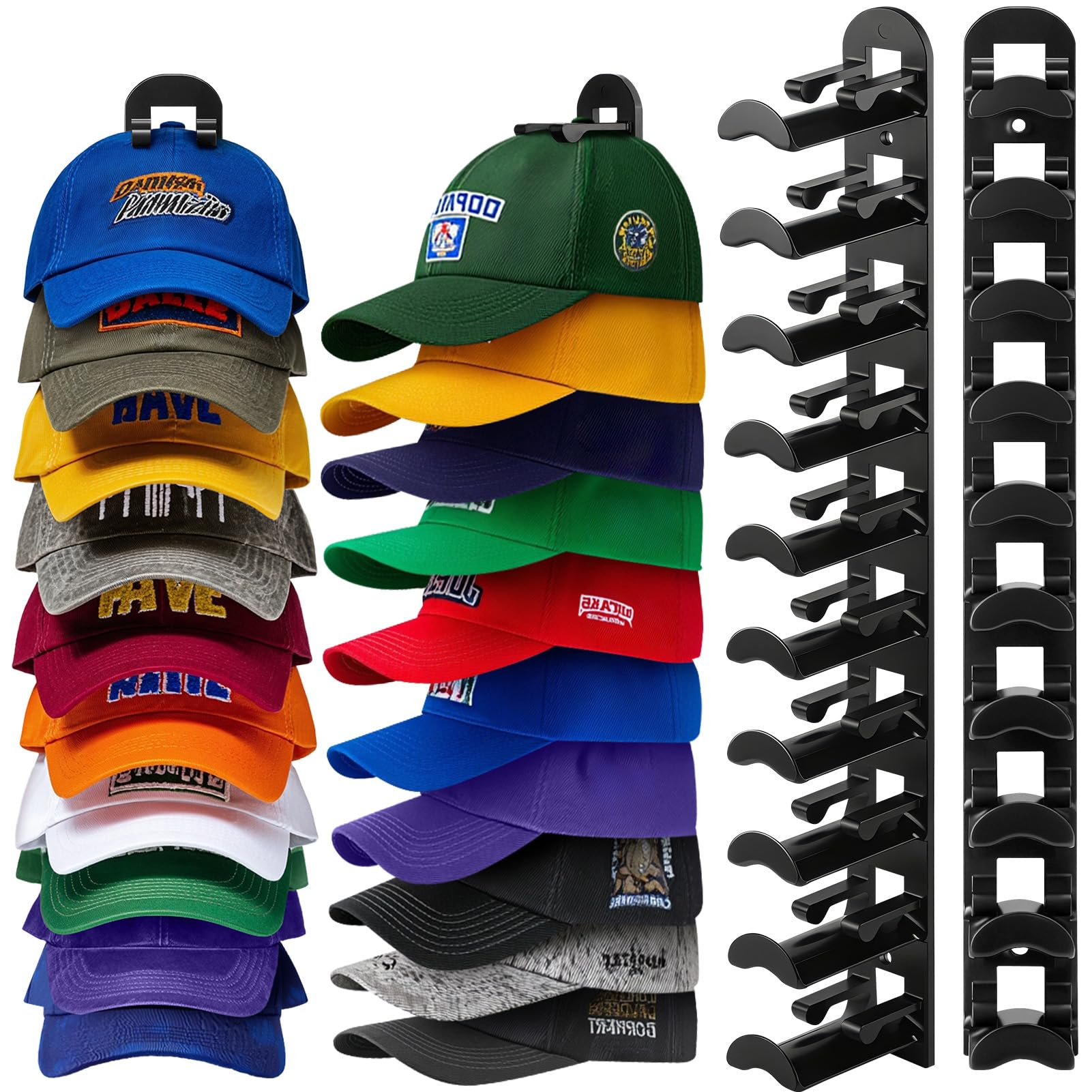 Jcocylse Kappenhalter - Wandhalterung für Caps & Hüte | Stabile Cap Halterung Wand | Praktische Hutablage mit Haken | Cap Organizer für Mützen, Basecaps Typ B (Schwarz)