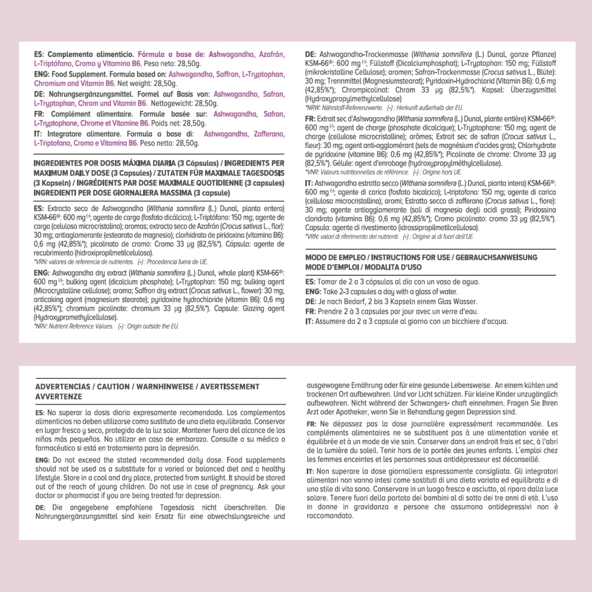 Bien-être émotionnel Unik | Anxiété, stress, supplément d'humeur | Ashwagandha KSM-66 + Safran + Tryptophane + Chrome Vitamine B6 | 60 Gélules | Lab Unik Health & Nutrition