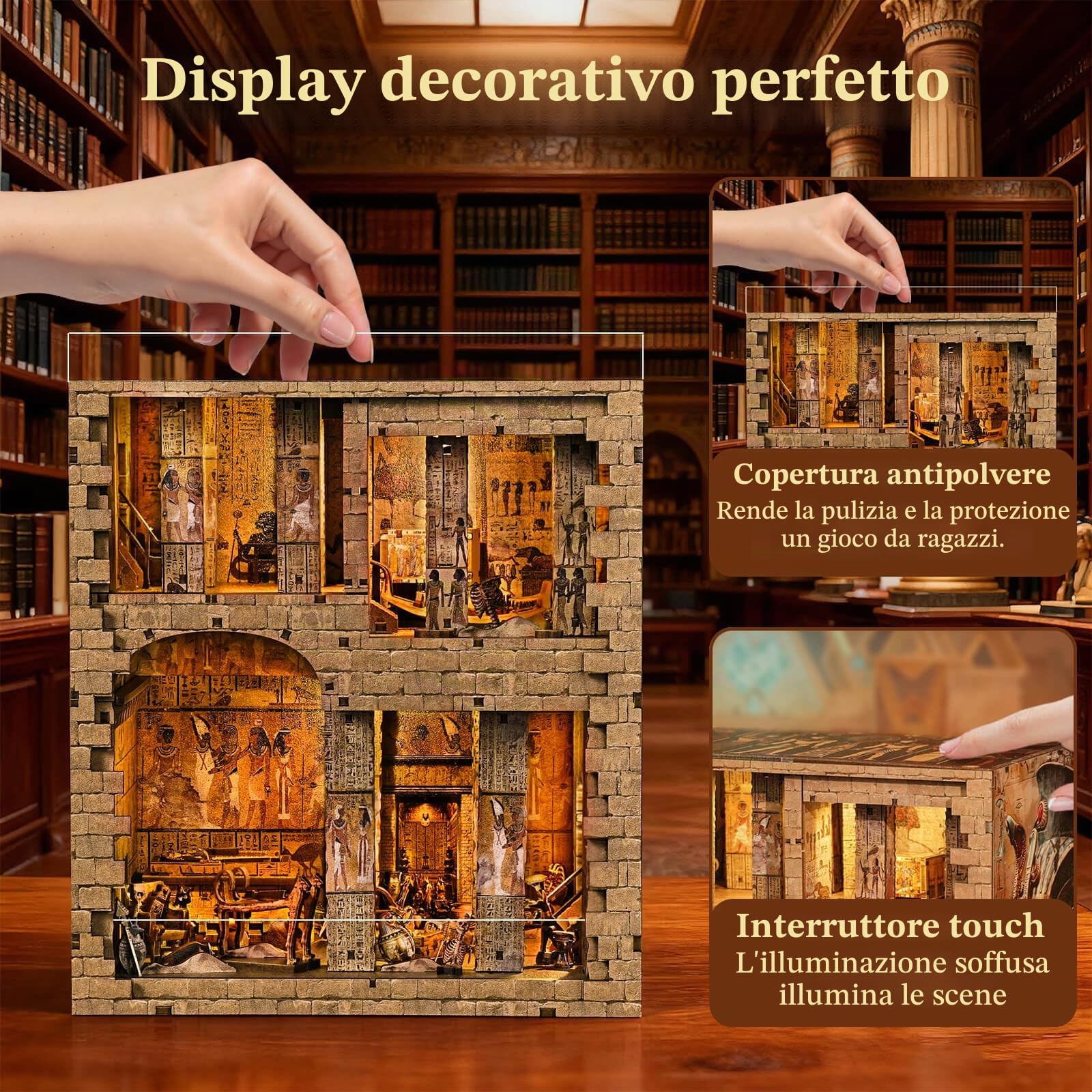 fifijoy Kit angolo libro: kit casa in miniatura faraoni egiziani per adulti e adolescenti, casa delle bambole BookNook Tiny House, decorazione per scaffalature, puzzle in legno 3D