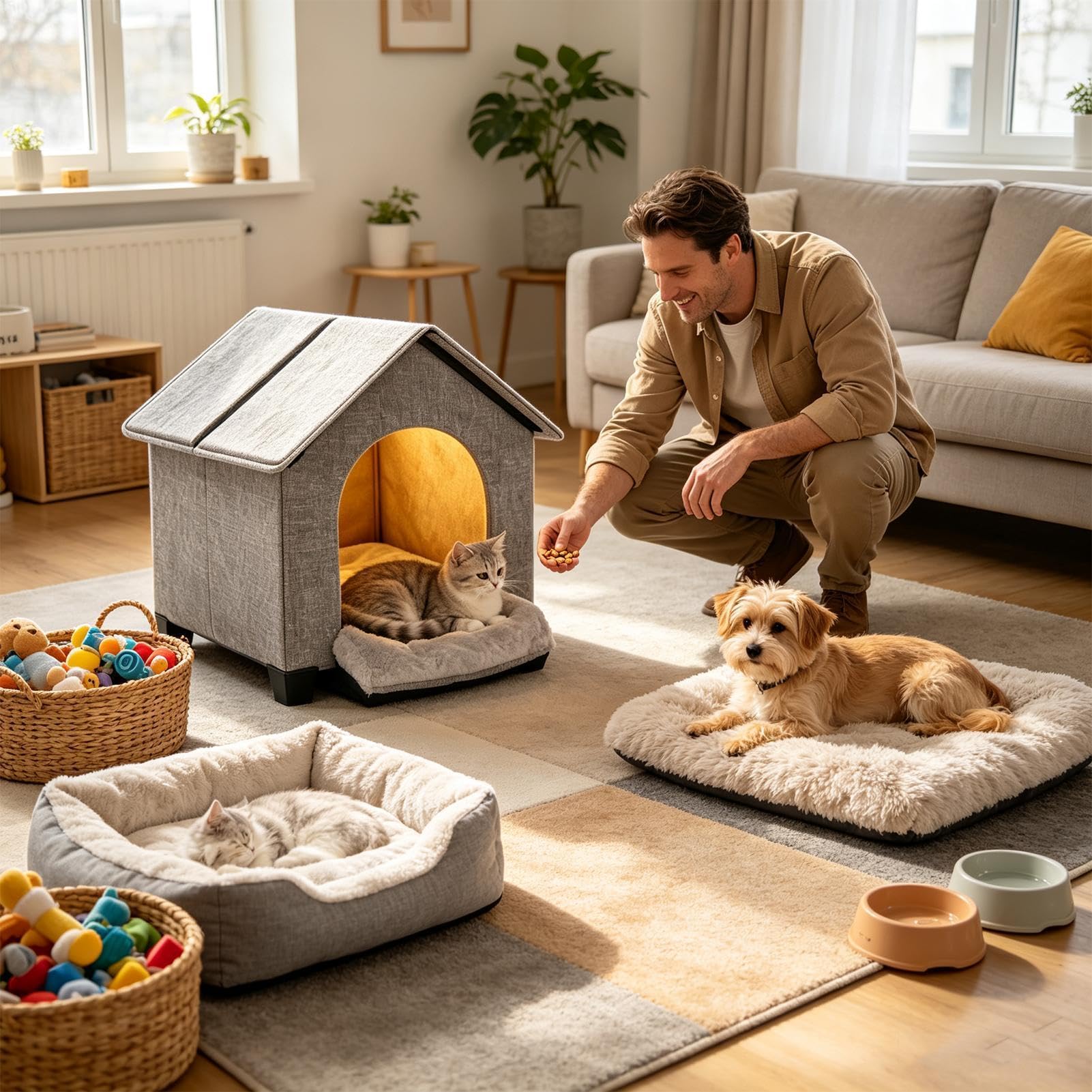 Casa de Interior para Perros Cueva Cachorros Protección Climática | Cálido De Invierno Para Gatos Exterior Jardín Patio Hogar Clima Frío Camping Siesta Y Relajación