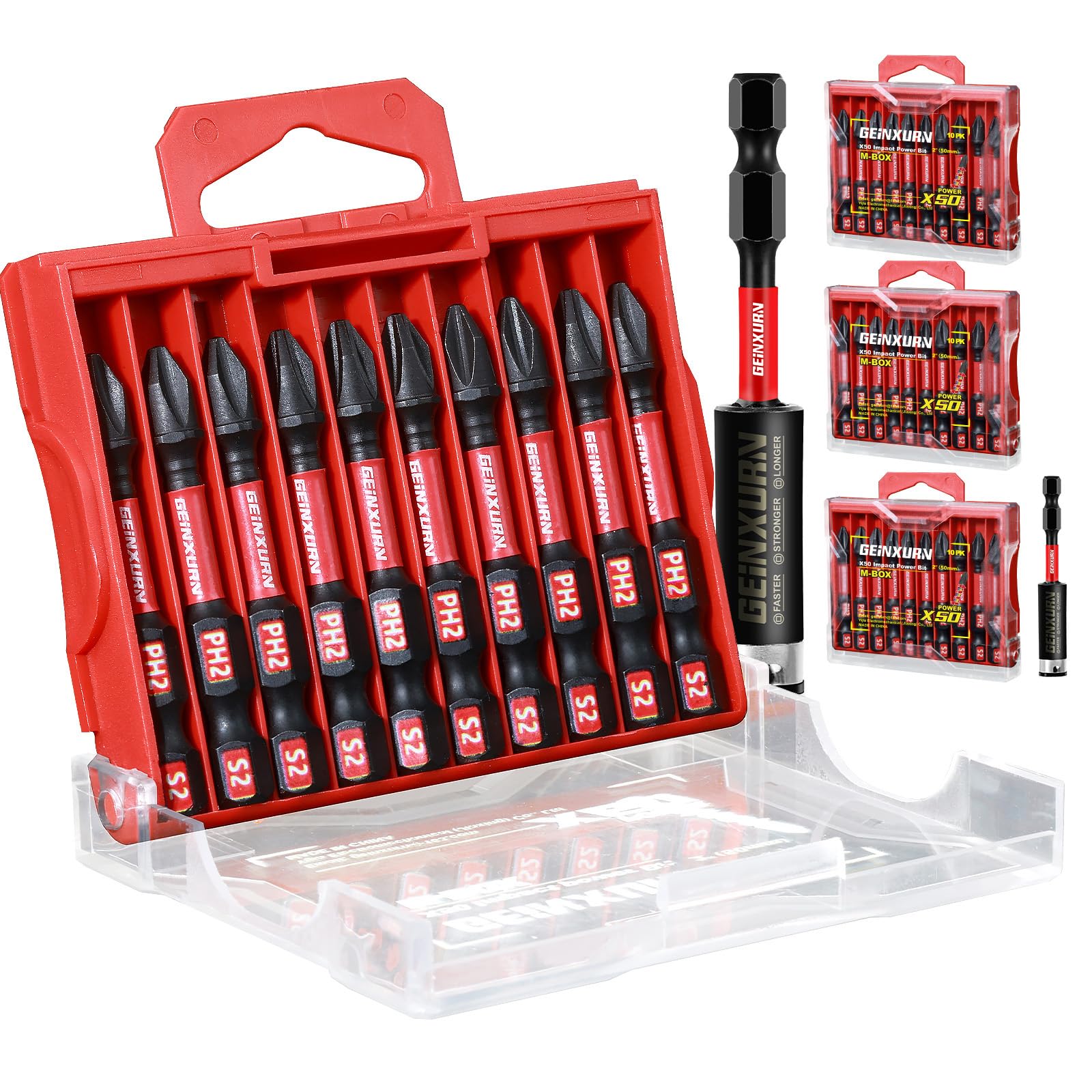 Geinxurn Impact 2 in. #2 Phillips Power Driver Bits,30 Pack (PH2) Magnetic S2 Steel Screwdriver Bits Set with 1 Pc Impact Bit Holder and Storage M-Box