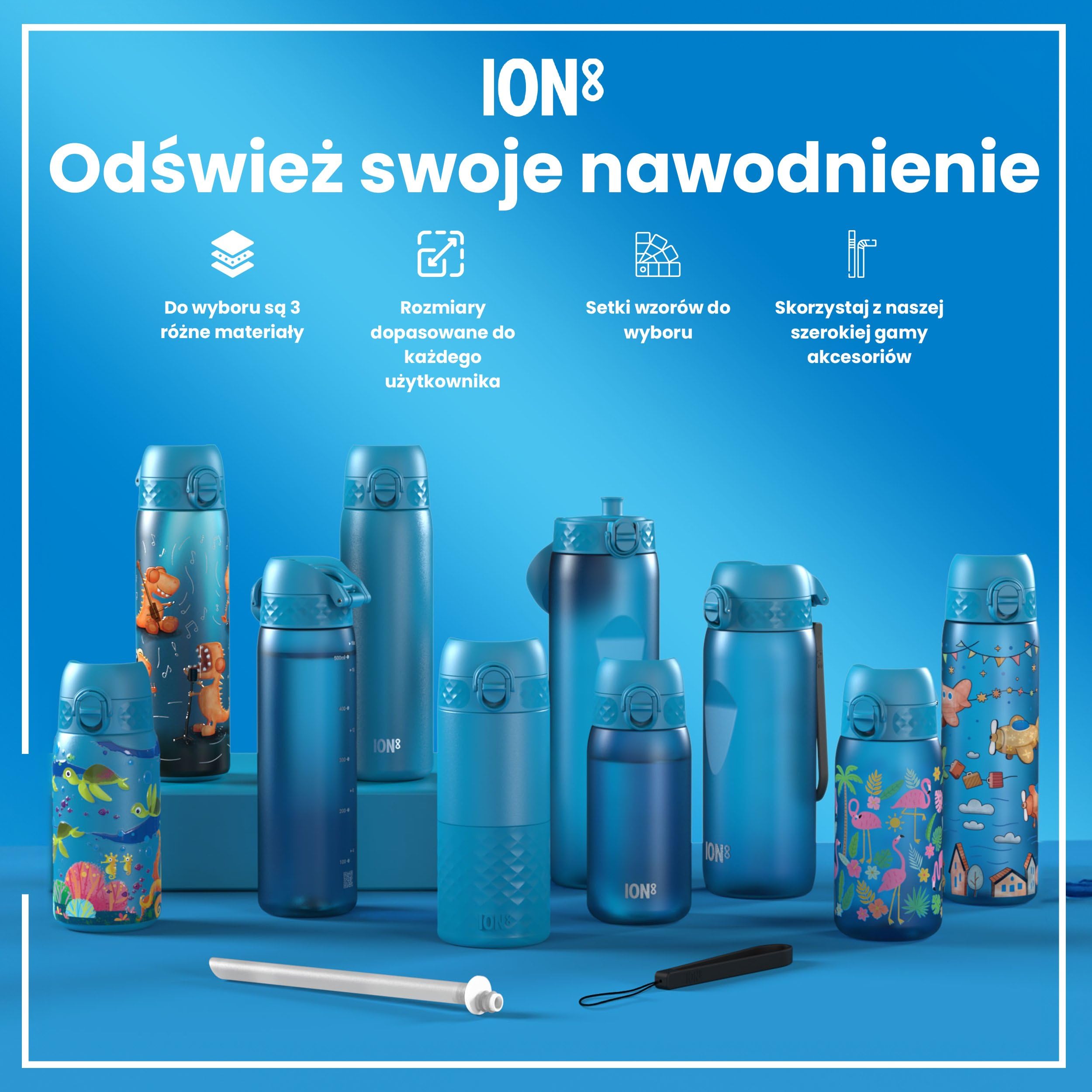 ION8 Butelka dla Dzieci, 350 ml/12 oz, Szczelna, Łatwa do Otwarcia, Bezpieczny Zamek, Można Myć w Zmywarce, Bez BPA, Uchwyt do Przenoszenia, Łatwa do Czyszczenia, Bezwonny, Żółw Morski