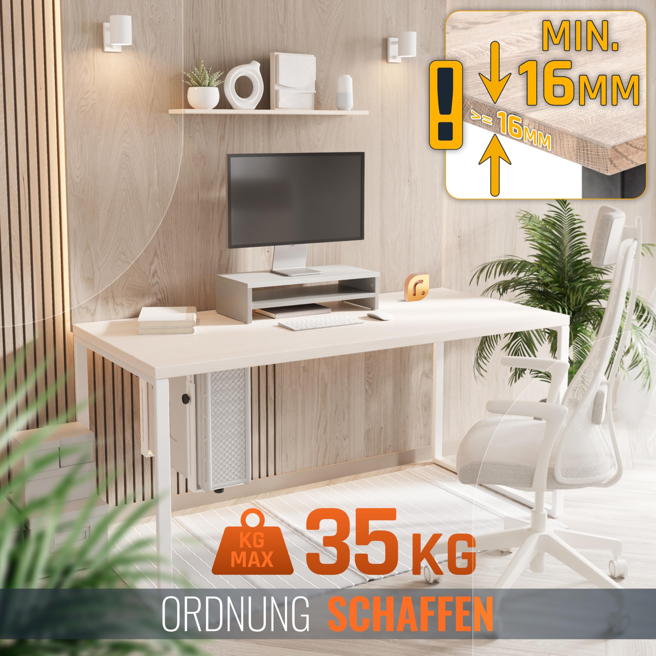 RICOO PC Halterung unter Schreibtisch TRH02-W Breiten- und höhenverstellbare Computerhalterung vertikale oder horizontale Untertisch Montage Tischhalterung für PC-Gehäuse bis 35 kg, Weiss