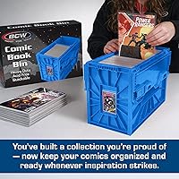 Vista 2 de BCW Contenedor corto para cómics, capacidad para 150 cómics, almacenamiento de plástico apilable, organizador sin ácidos, azul, individual