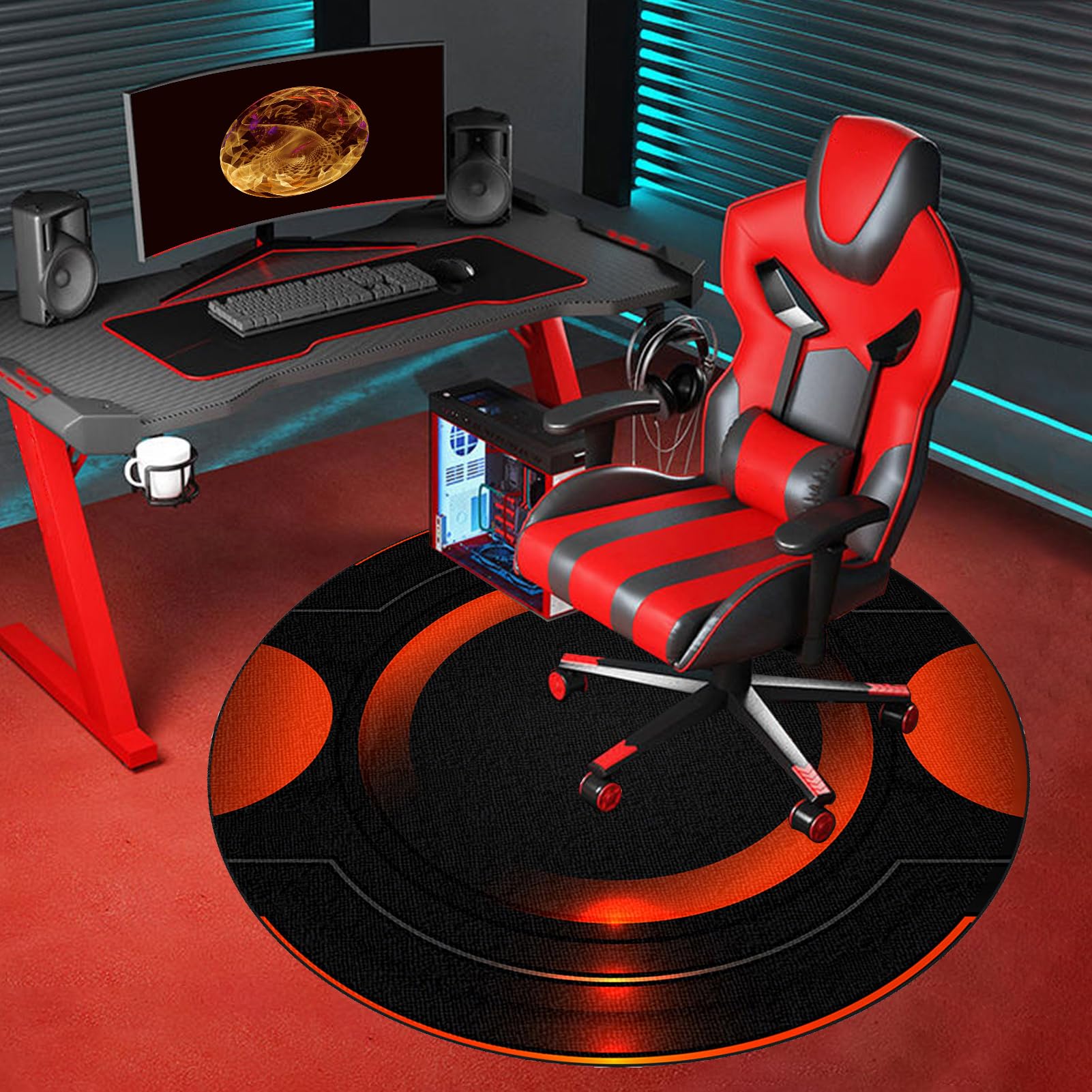 Tappeto Sedia Ufficio Gaming Antiscivolo 130 cm Tappetino per Sedia a Rotelle, Tappetino Gaming Pavimento Rotondo, Tappeto Salvapavimento per Casa, Tappetino Protettivo per Pavimenti Duri