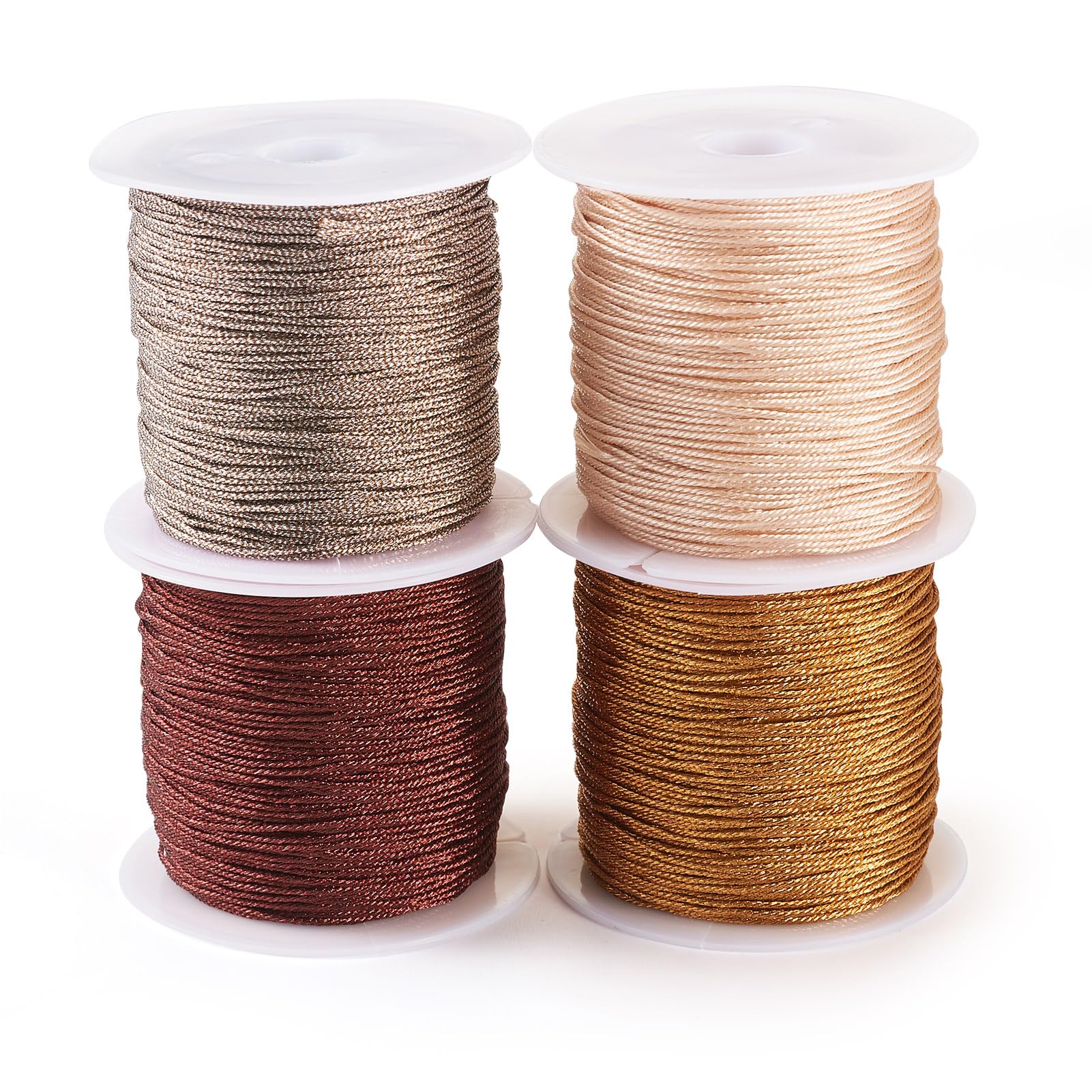 Spritewelry 4 Rolls 0.8mm Round Metallic Cord Beading String Threads Polyester Braided Cord for DIY Chinese Knotting Macrame Bracelet Necklace Jewelry Making