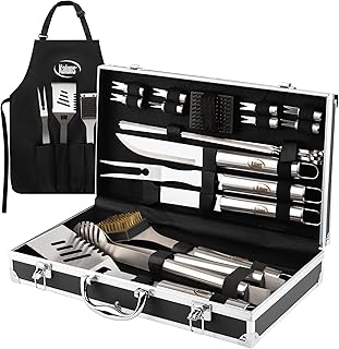 Kaluns Grilling Accessories, Birthday Gifts for Men Grilling Gifts, Heavy Duty Stainless Steel BBQ Grill Tools Set for Outdoor Grill with Aluminum Case and Apron, Husband Dad Gifts for Christmas