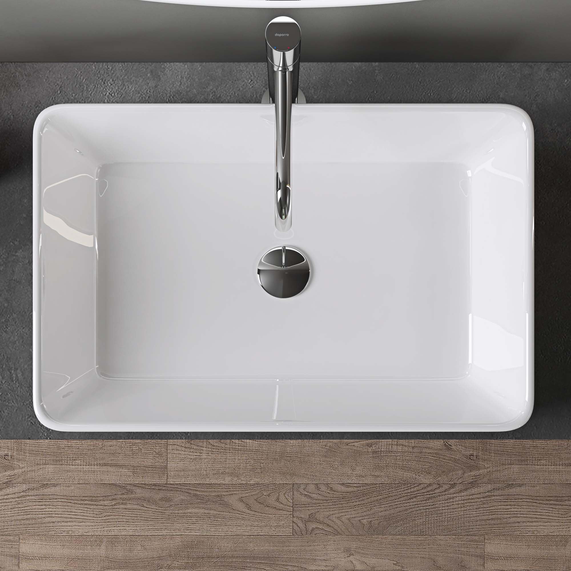 doporro Lavabo Bagno Rettangolare Lavabo da Appoggio in Ceramica Lavandino con Bordo Sottile 58x37x13,5 cm Bianco Lucido Lavamani Lavello senza Foro Rubinetto per Guardaroba Bagno Brüssel105D