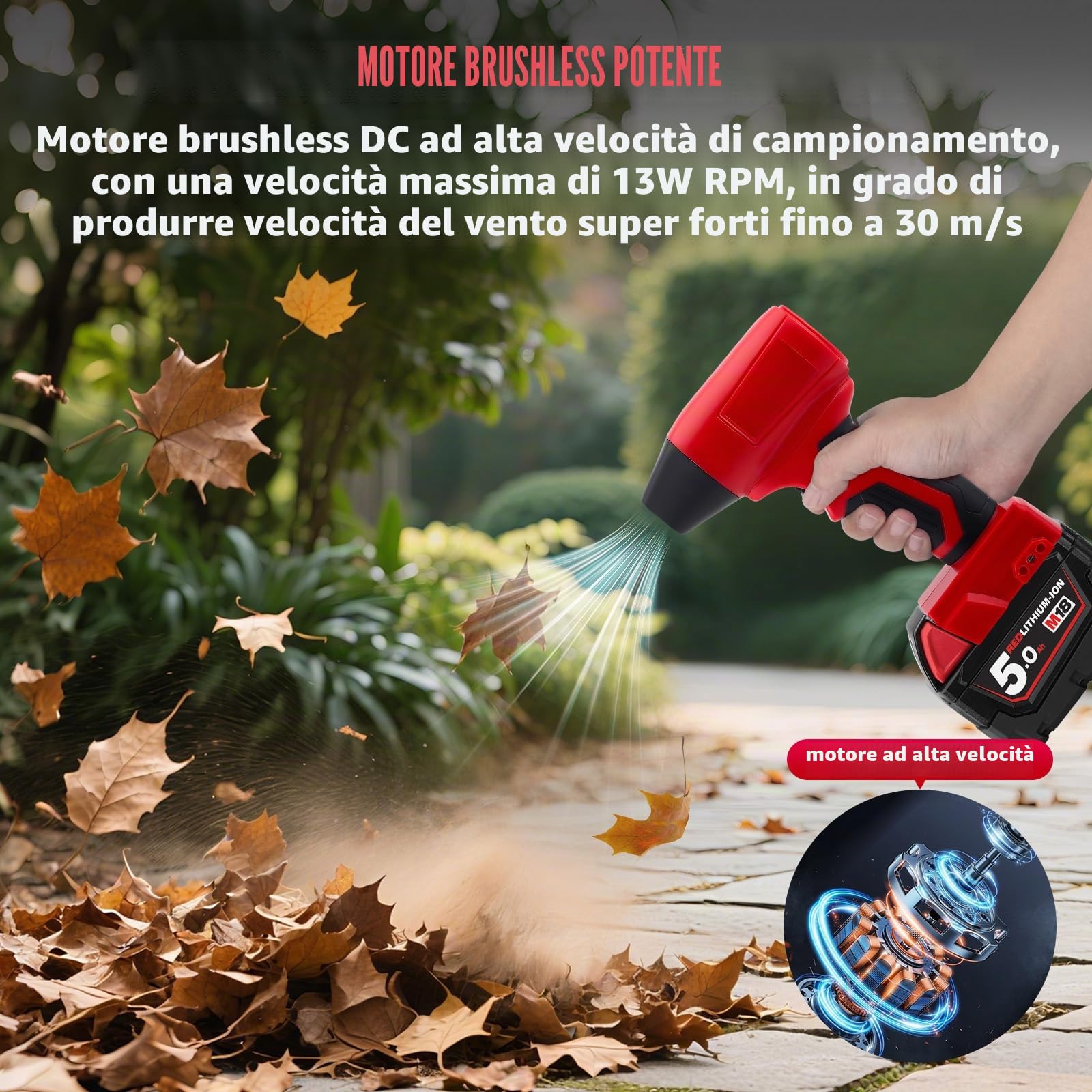 Mini Soffiatore Compatibile Con Milwaukee 18v, 130000rpm Soffiatoren a Batteria Senza Spazzole, Regolazione Continua Della Velocità, Soffiante Turbo Per Foglie, Pulizia, Auto (Batteria Non Inclusa)