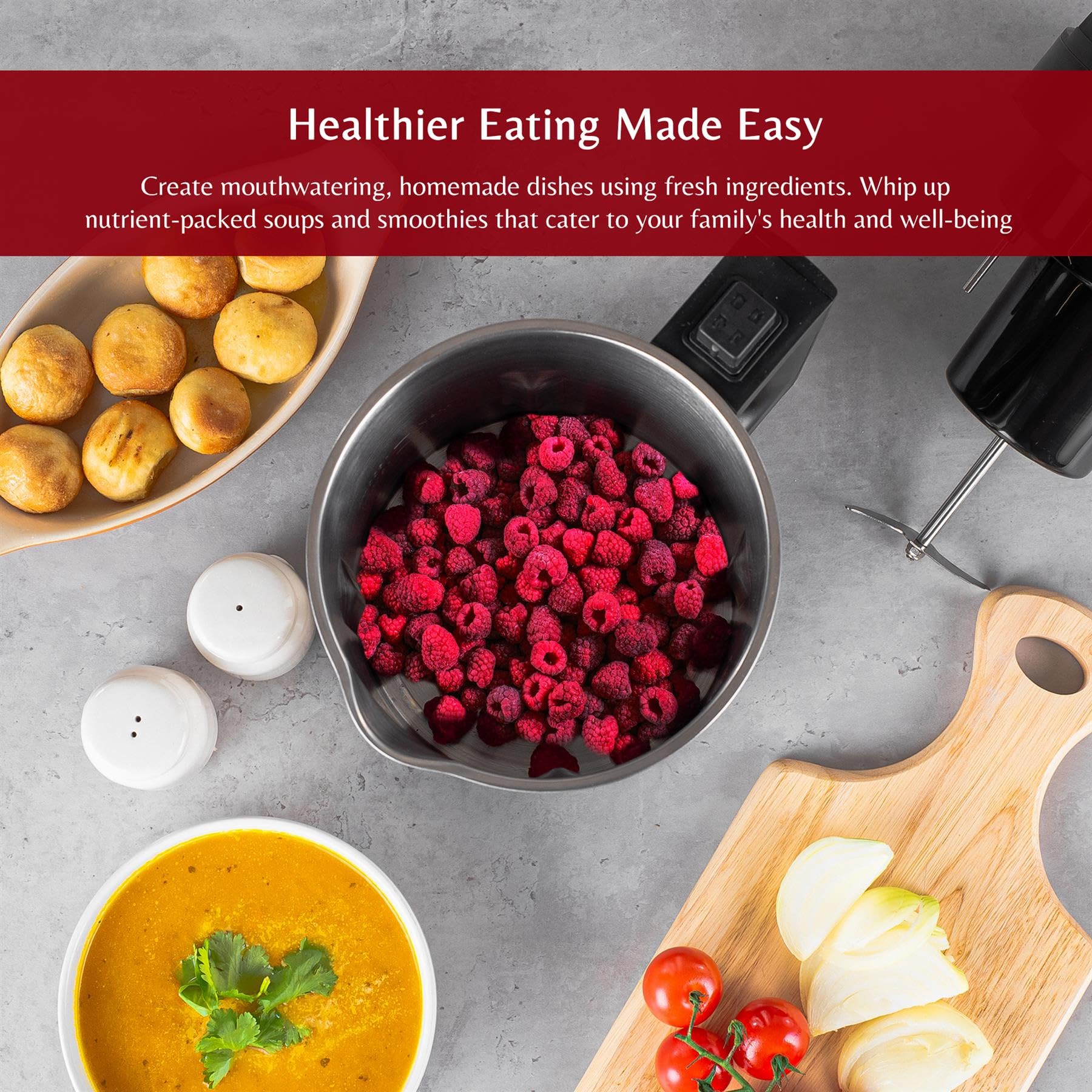 Innoteck Kitchen Pro Machine à soupe avec pichet en acier inoxydable – Idéal pour une soupe lisse, épaisse ou un smoothie sain – 4 fonctions prédéfinies – Affichage numérique de la minuterie –
