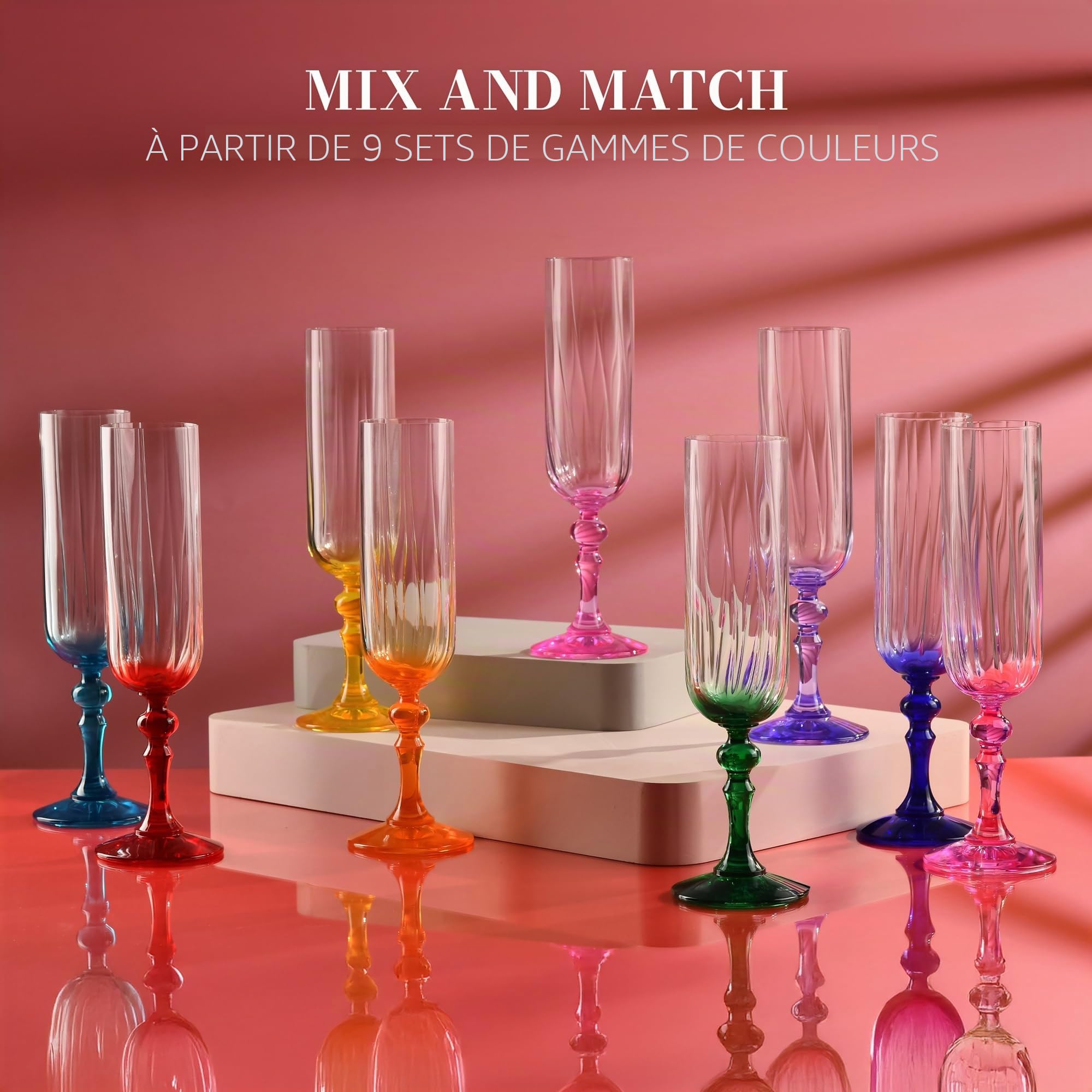 Krosno Flûtes à Champagne Lot de 2, 220 ml, Pied Rose, Collection Bubble | Celebration Moments, Verres à prosecco, vin pétillant, cocktail, Cristal sans plomb, Compatibles lave-vaisselle, Idée cadeau