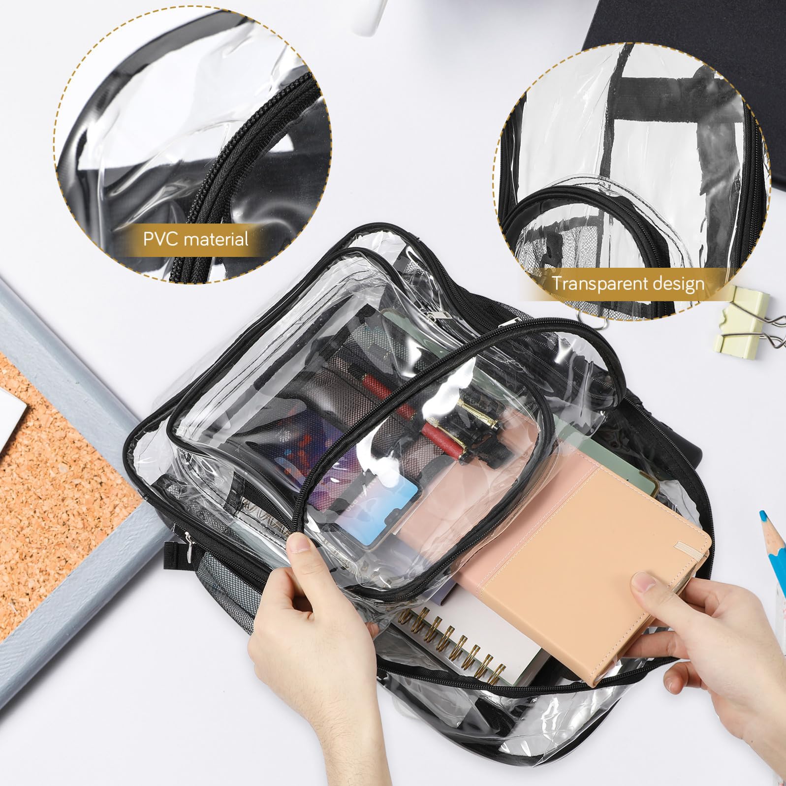Zaino Trasparente Borsa Da Resistente Per Eventi Sportivi Scuola e Viaggi Spazioso e Organizzato Con Cinghie Ergonomiche
