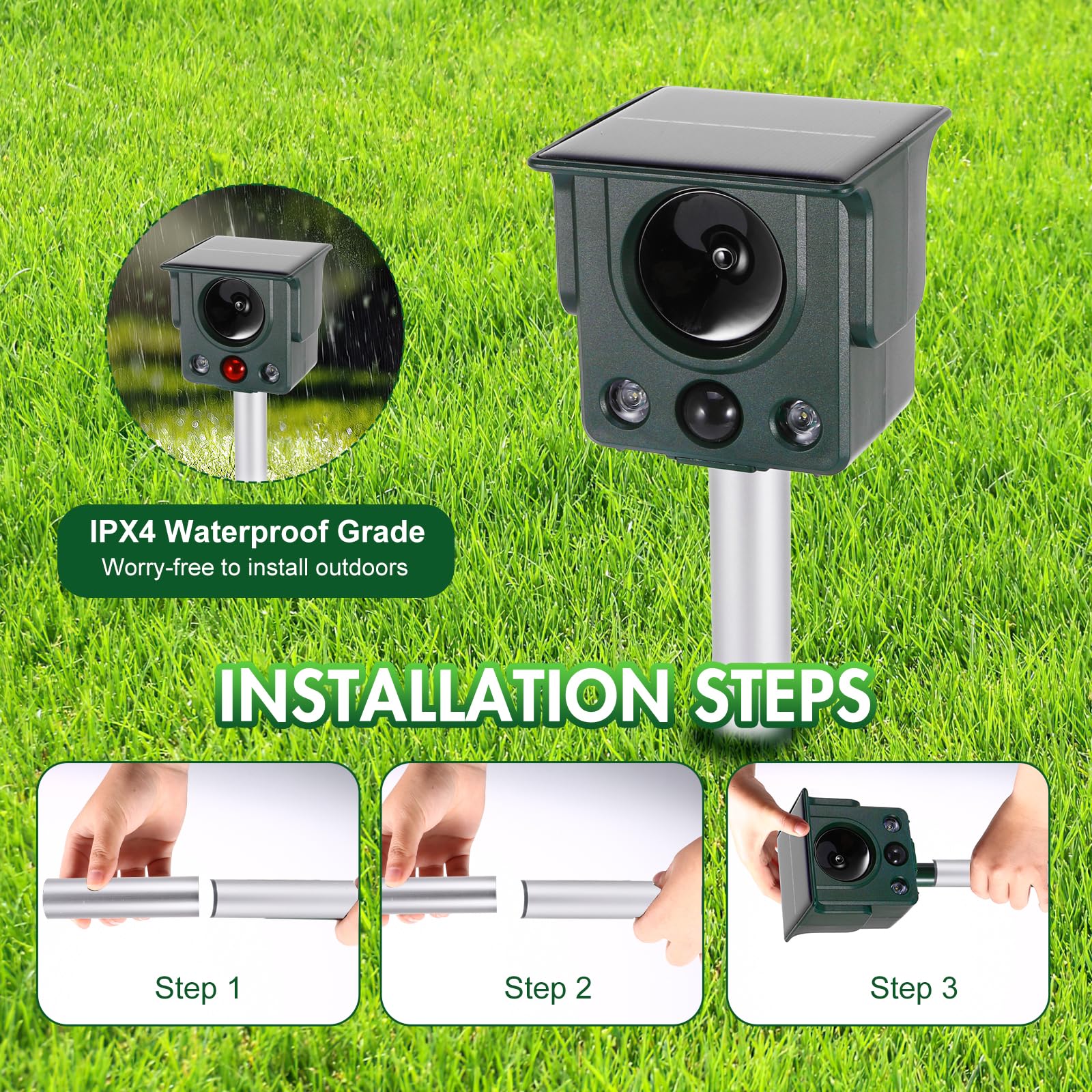Repelente Ultrasónico De Gatos para Jardines, Repelente De Topos con Ultrasonido y Flash Led, Carga Solar USB, Repelente De Animales para Zorros, Gatos, Perros, Ardillas