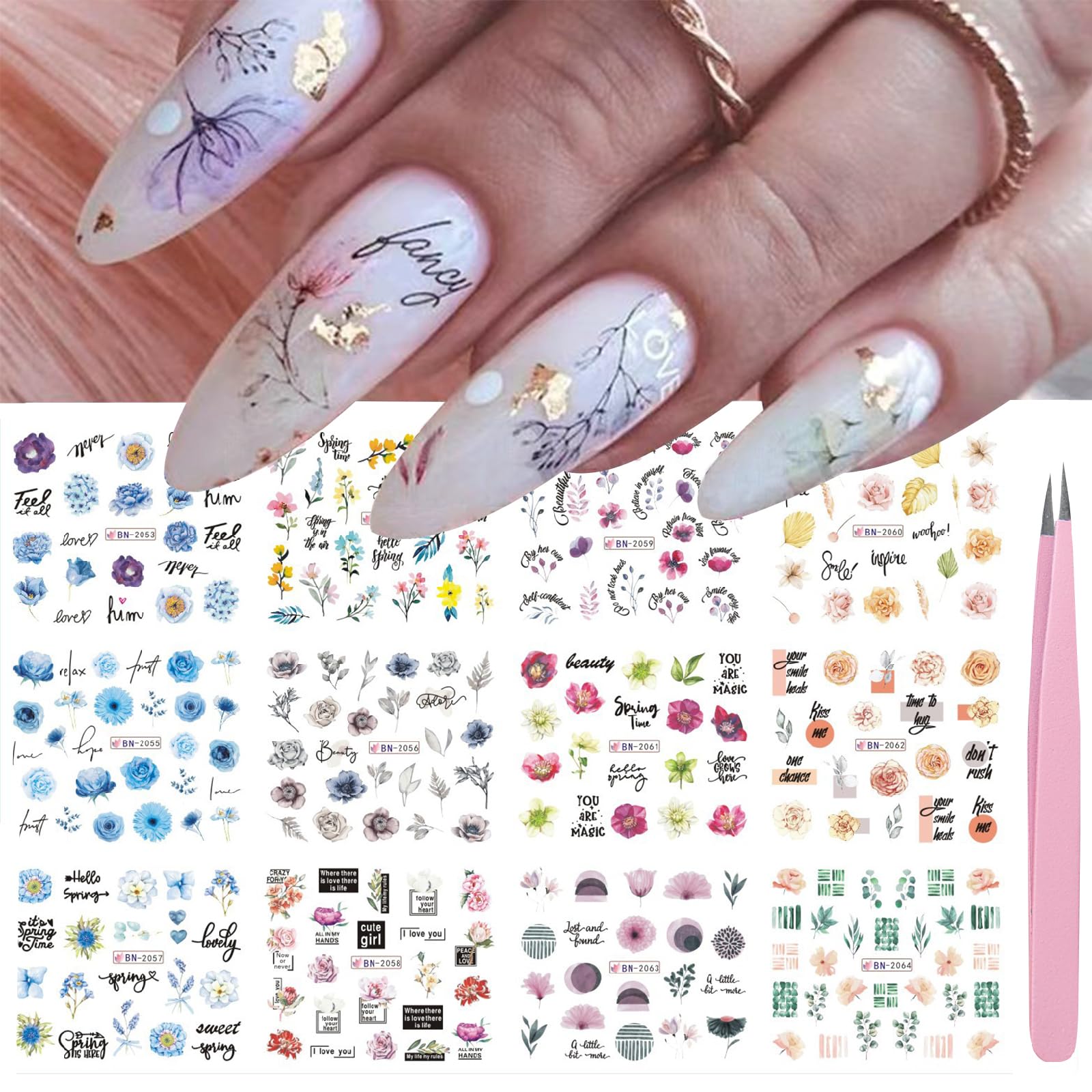 ITPOYOL Nail Art Stickers Decals Flower Spring Charming Daisy Nail Art Supplies Water Transfer for Women Manicure Accessories Decorations