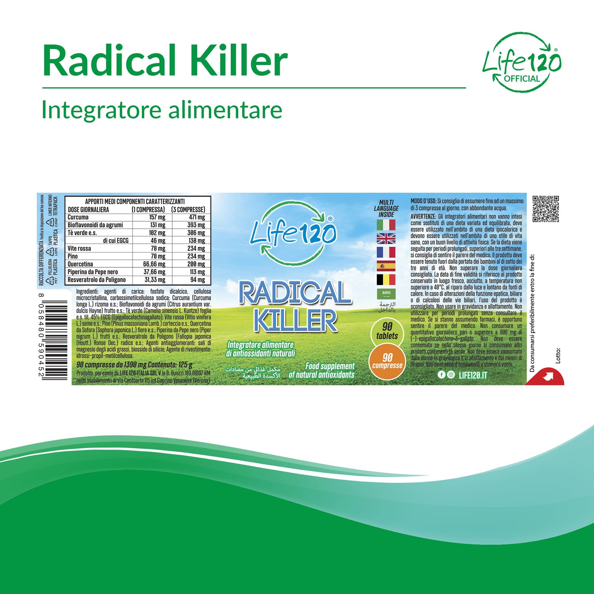 Life 120 Radical Killer - 90 Compresse - Radical Killer è un integratore di antiossidanti naturali.