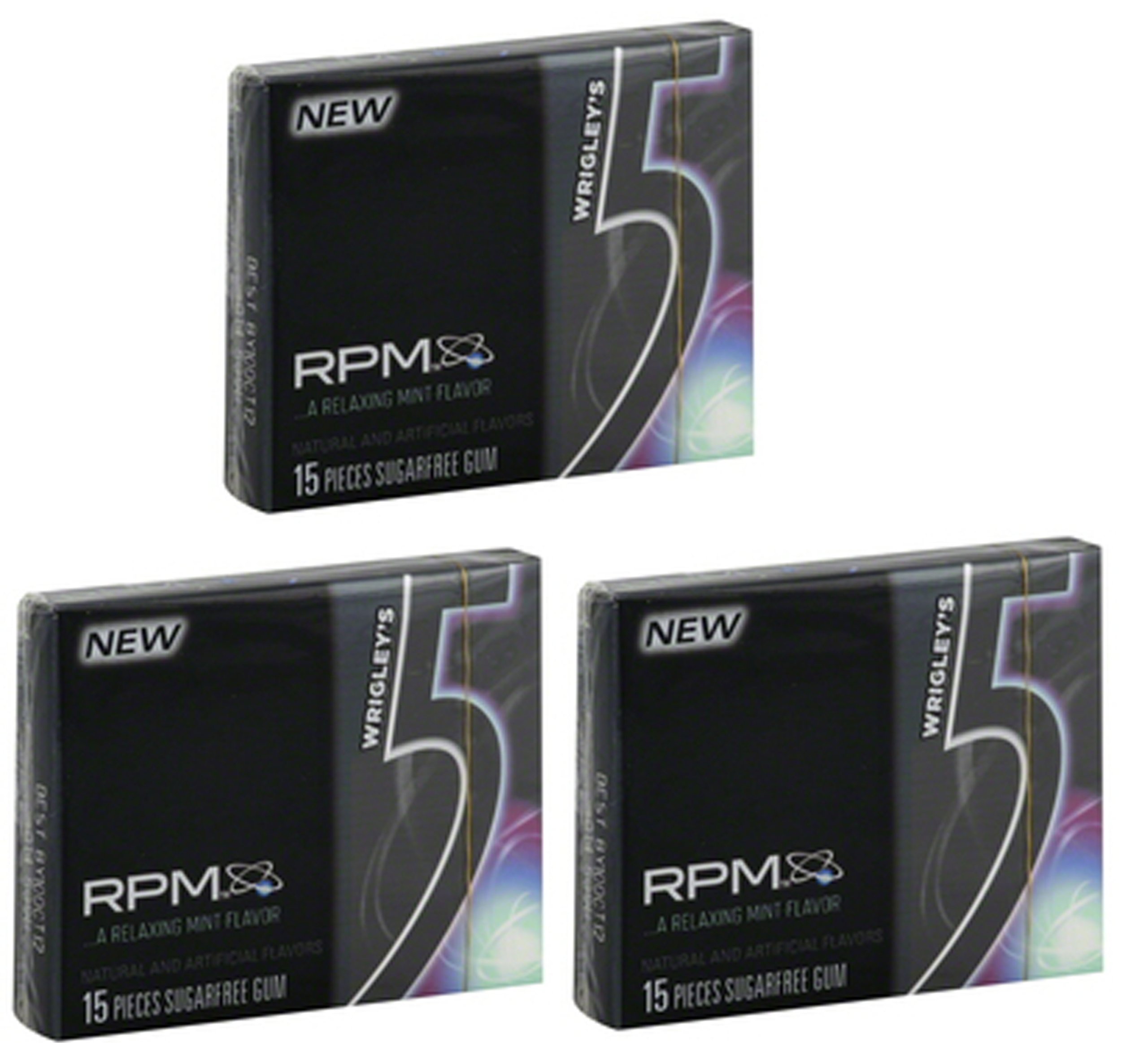 Wrigley's RPM 5 Sugar Free "Relaxing Mint" Gum - 135 Pieces Total - 3 Packages of 15 Piece Tri-packs