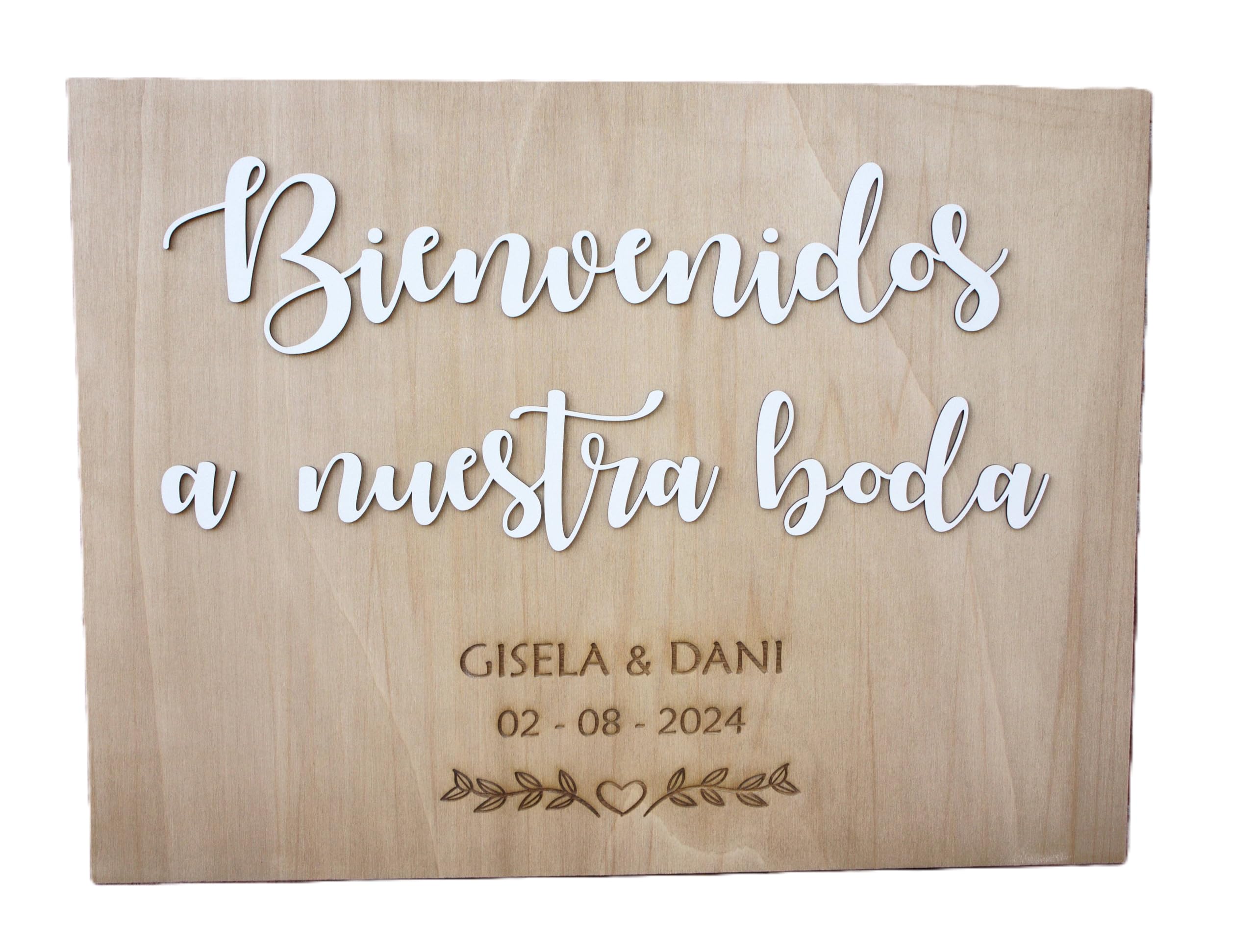 Genérico Cartel Bienvenidos a Nuestra Boda de Madera Personalizado, Medidas 60 x 40 cm