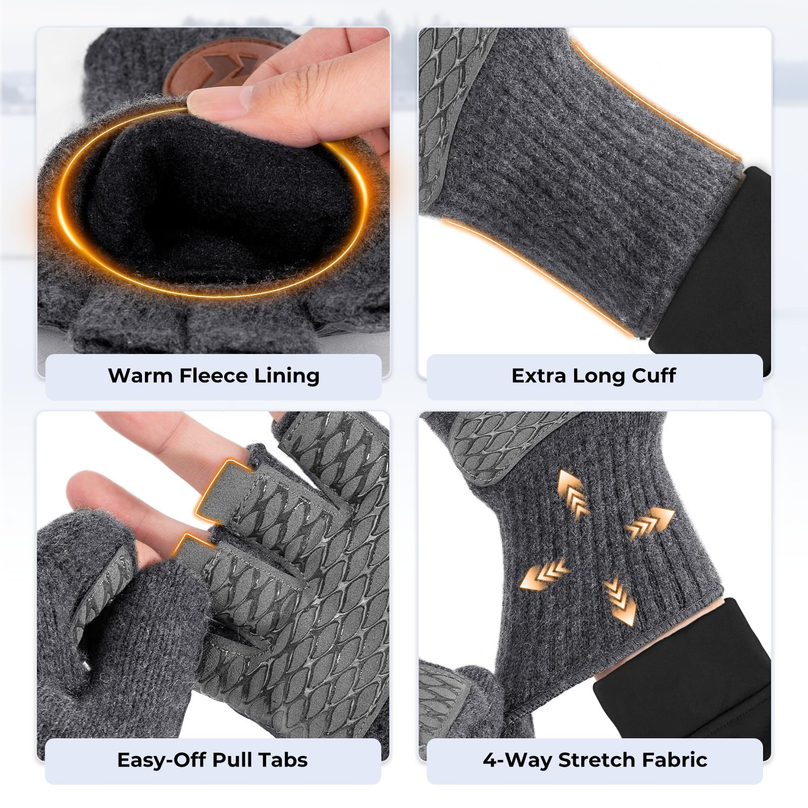 KastKing Bully Wooly Convertible Mittens – Premium Wool Fingerless Fishing Gloves with Magnetic Flip-Top, Fleece Lining, Non-Slip Grip, Extra-Long Cuff, 4-Way Stretch, Cold Weather Winter Gear