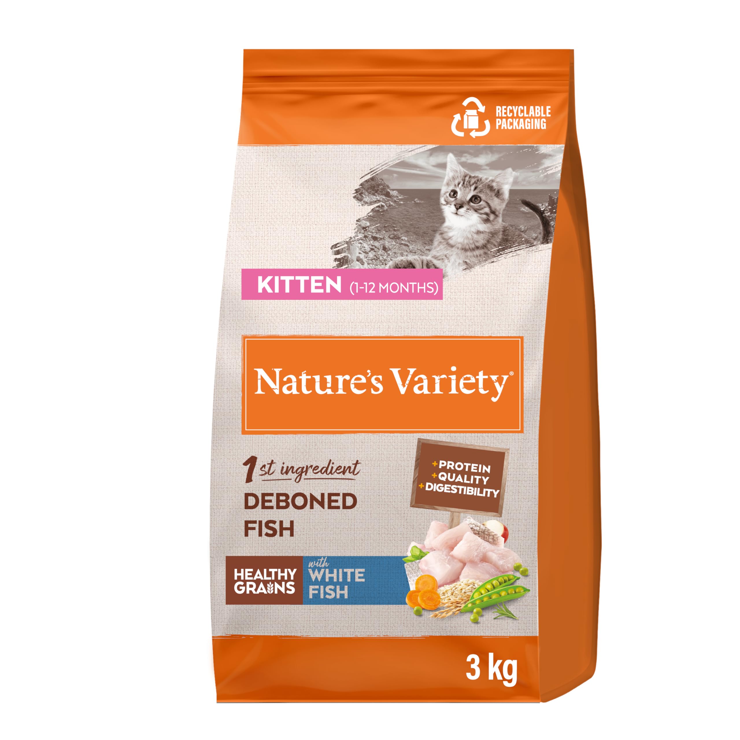 Nature's Variety Healthy Grains - Crocchette per gattino/gattino - Pesce bianco, 3 kg