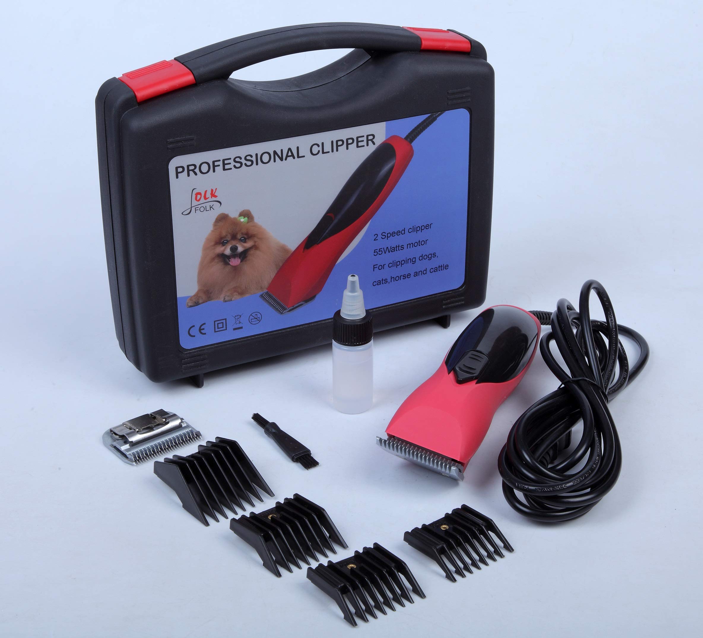 Folk Esquiladora peladora 55w FL5-2 velocidades Perros, Caballos, Gatos Maquina cortapelo - Cuchillas Serie A5 (B - con 2 Cabezales Nº10 y Nº9)