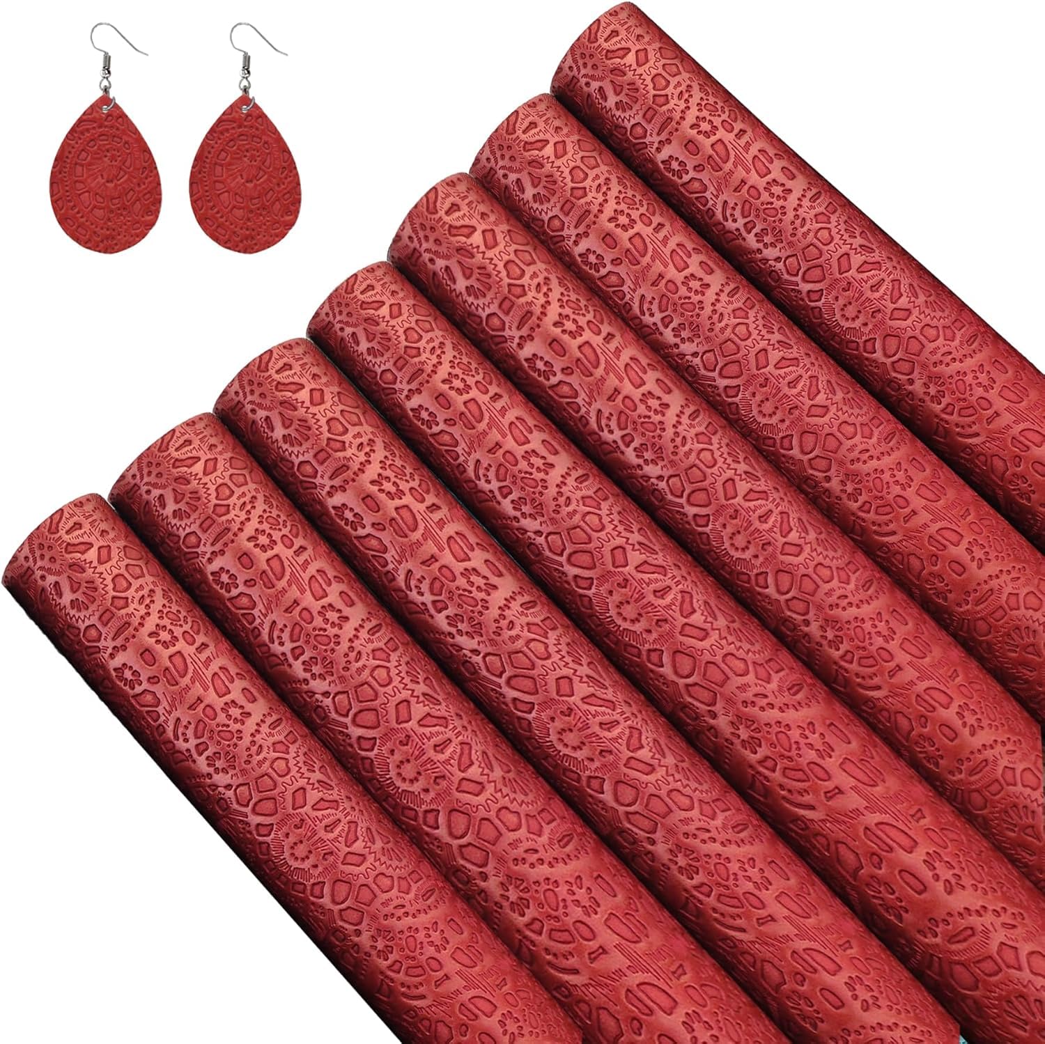 Embossed Faux Leather Sheets for Earrings Making, 7 Pcs A4 Size Synthetic Fabric for DIY Bows Jewelry Purses,Mechanical Style,8" X 12" (21cm X 30cm)