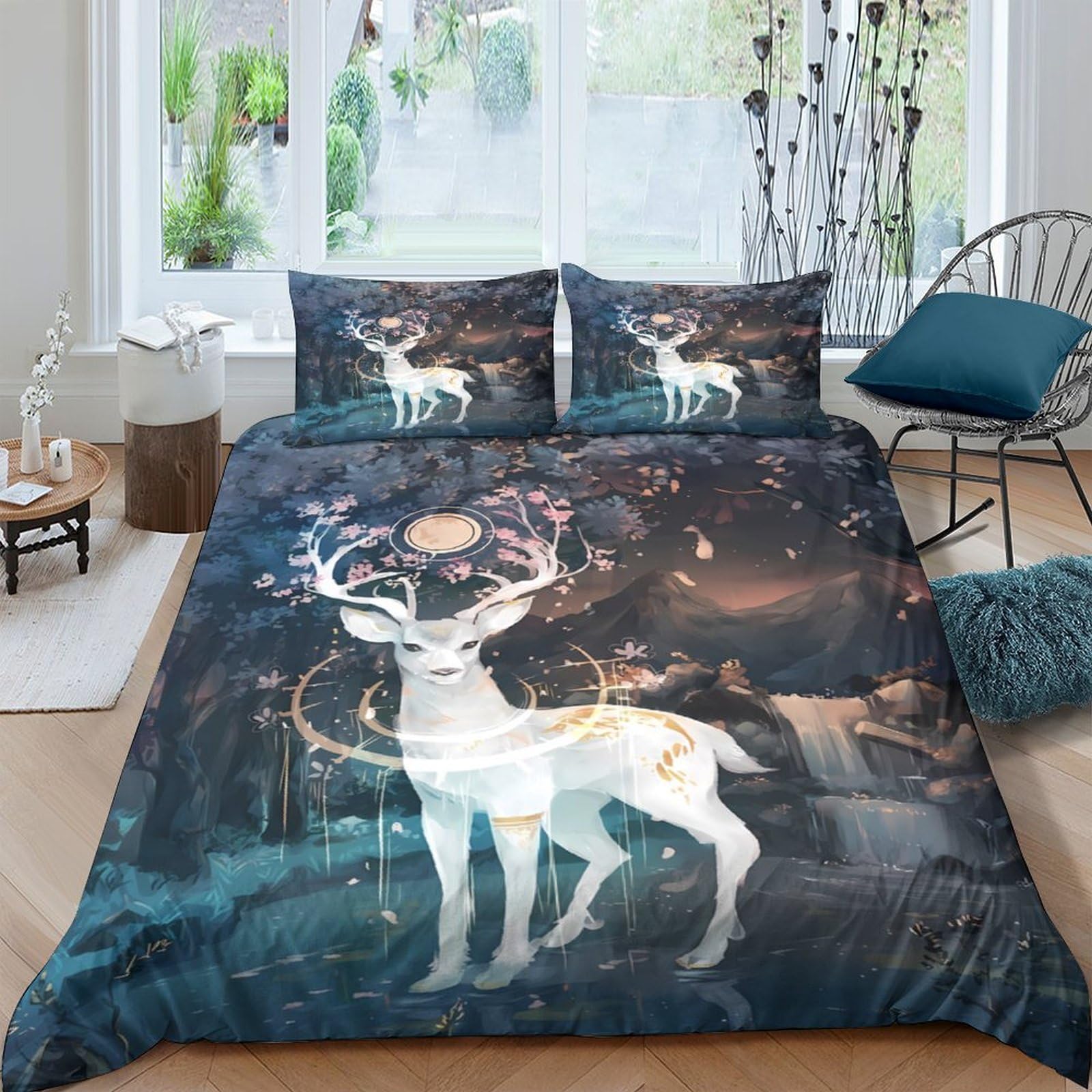 Ctjqhvkz Style-6 3D Printed Magical Deer Forest Fitted Sheet Microfiber Soft Bed Cover For Bedroom Guest Room Dorm Decor Single（135X200cm）