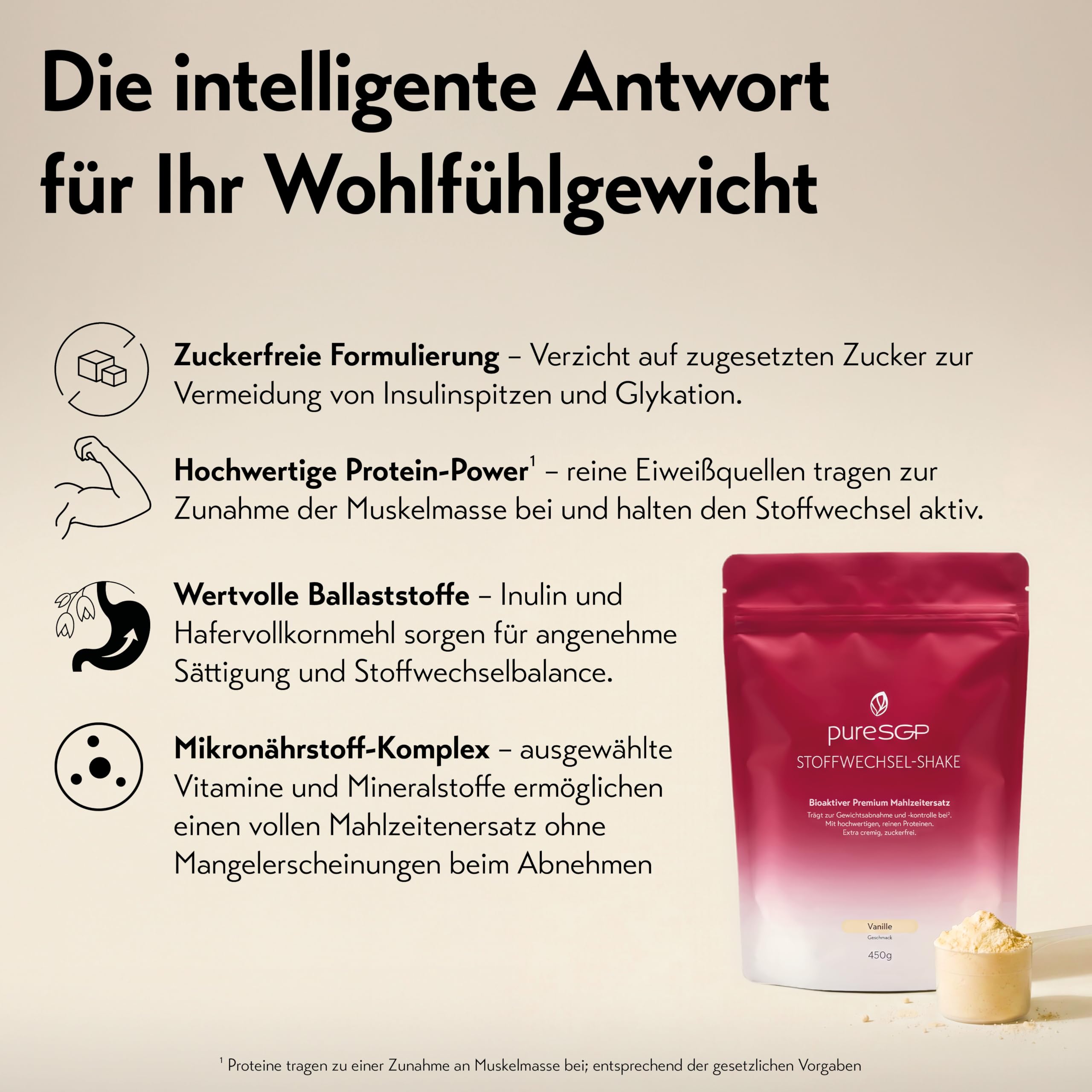 pureSGP® Stoffwechsel-Shake Vanille [450g]: Premium Abnehm-Shake aktiviert Stoffwechsel, cremig & sättigend