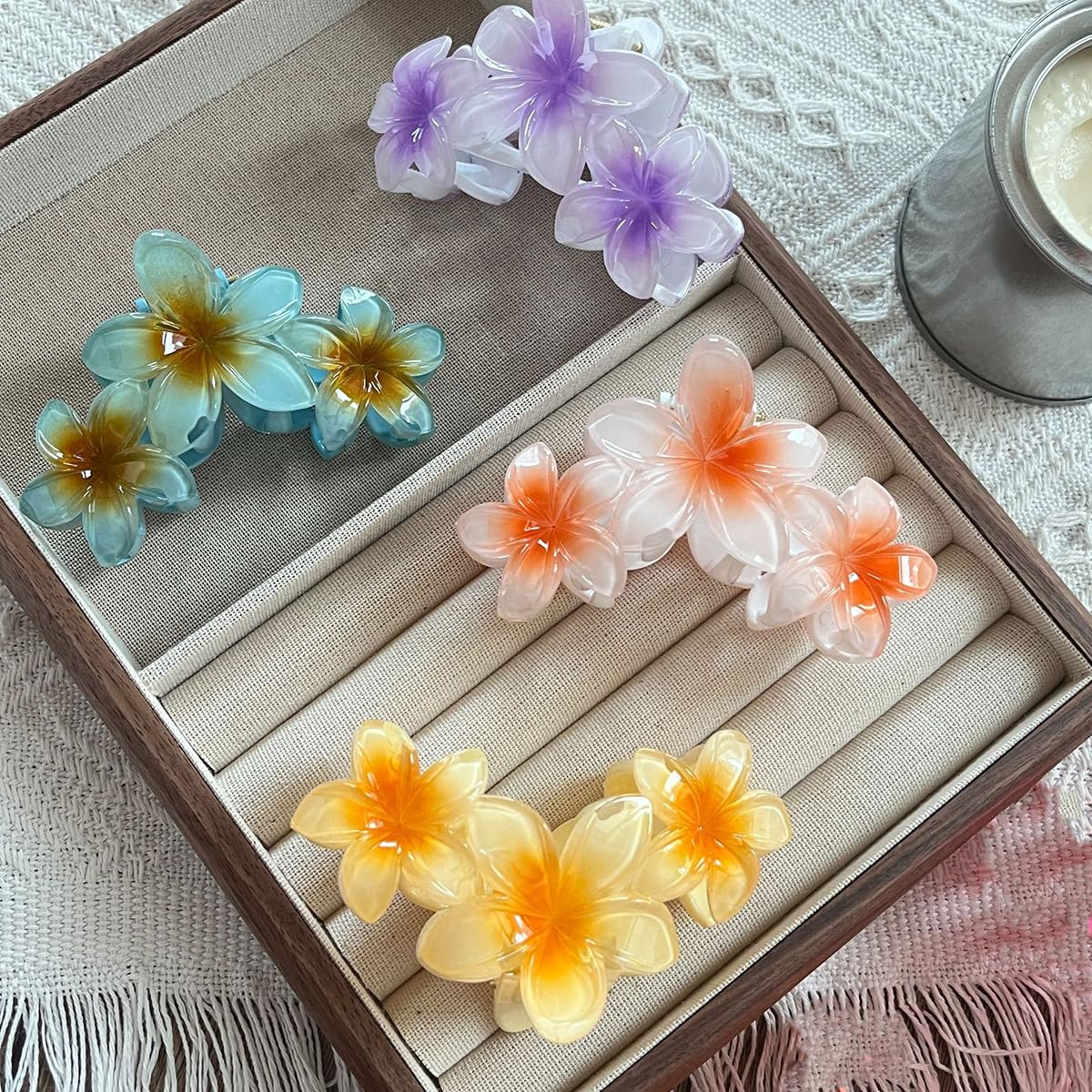 RUIENGCOMM 4 Pcs Flower Hair Clips Non Slip Flower Claw Clips Strong Hold Hair Claw Large Hair Clip for Medium Thick Hair for Girls and Women Straight Curly Wavy Hair (4PCS color) - Image 3