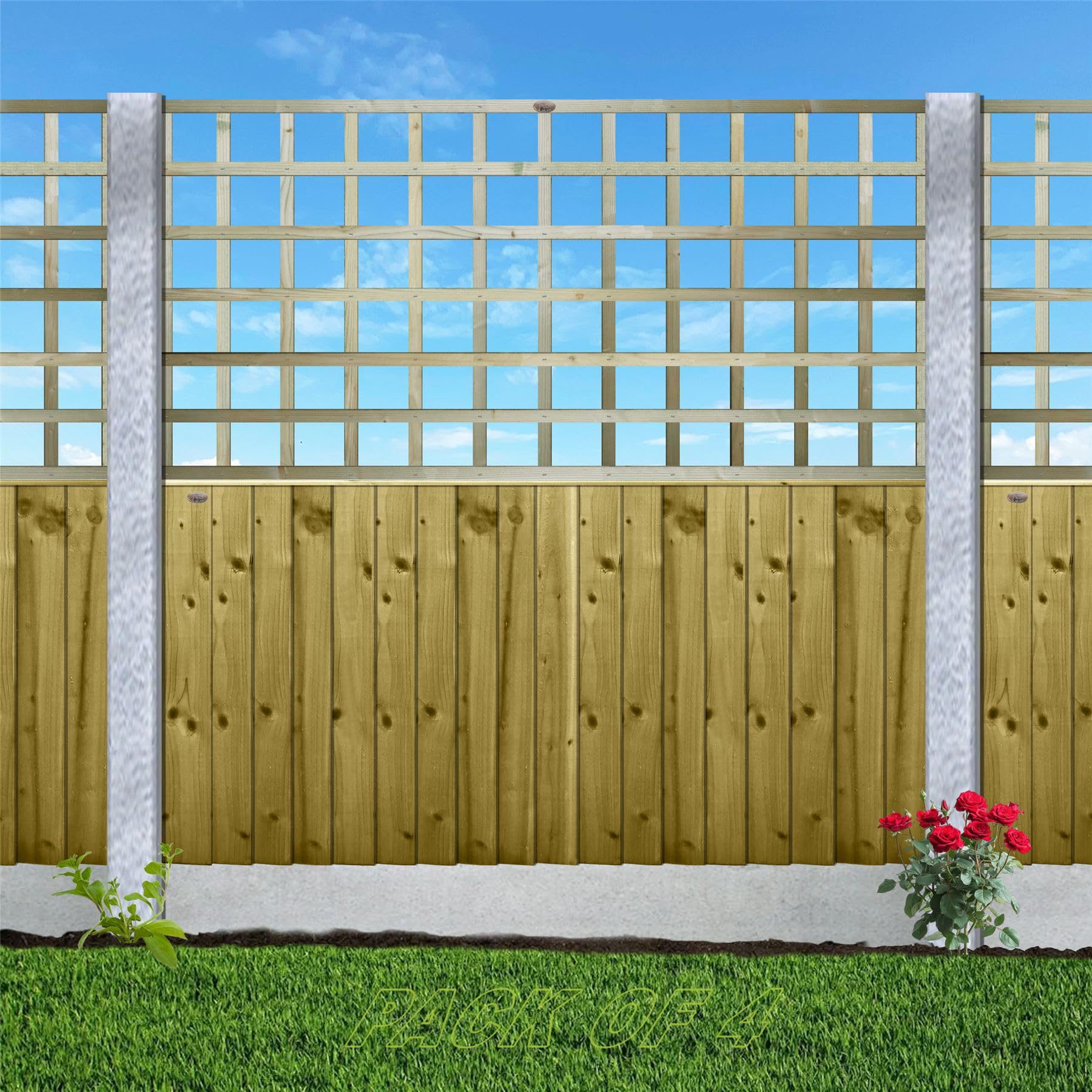 Standard Square Flat Top, 6ft x 3ft (4 Pack) Wooden Garden Fence Trellis Panel | Decorative Fencing for Screening Divider, Pergola, & Boundary Wall Lattice (Wide: 182cm x High: 90cm)