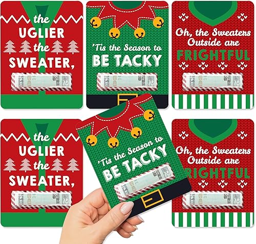 Big Dot of Happiness Suéter feo Regalo surtido de bricolaje para fiestas de Navidad y Navidad Tarjetas de dinero divertidas Juego de 6