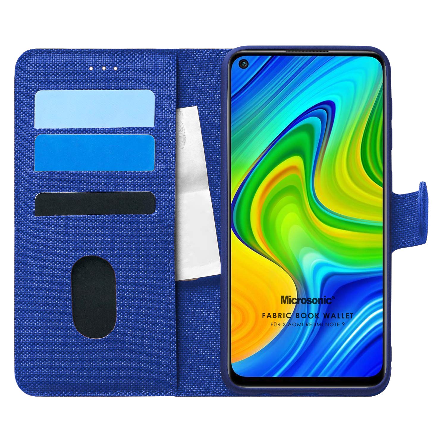 Microsonic Xiaomi Redmi Note 9 için Kılıf Fabric Book Wallet Lacivert [Redmi Note 9 ile Uyumlu Kılıf - Lacivert]