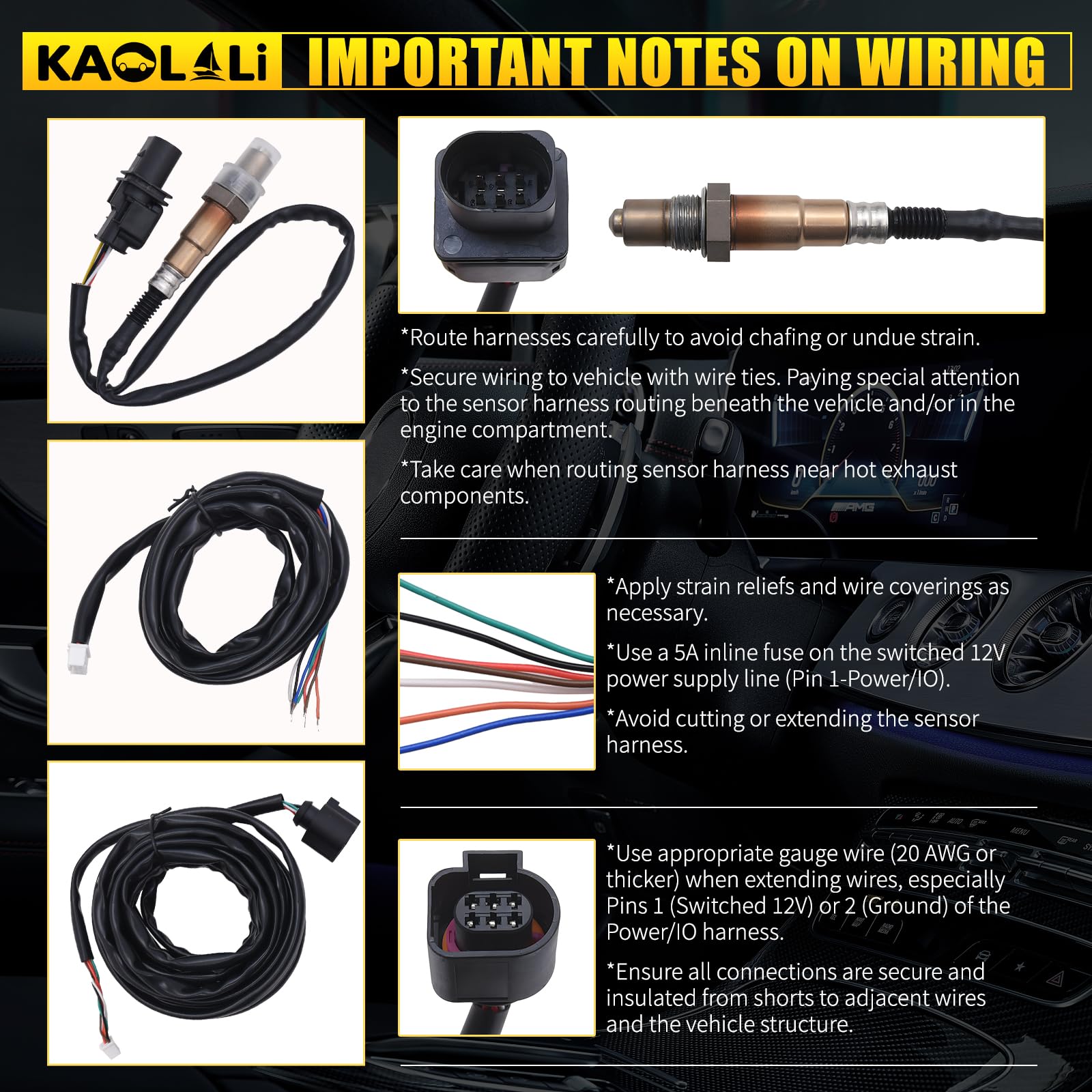KAOLALI Affichage du Contrôleur de Capteur AFR, 30-0300 X-Series Wideband UEGO AFR Contrôleur Contrôleur Gauge 30‑0300 Ratio de Carburant d'air Affichage de 52mm (2-1/16”) Auto