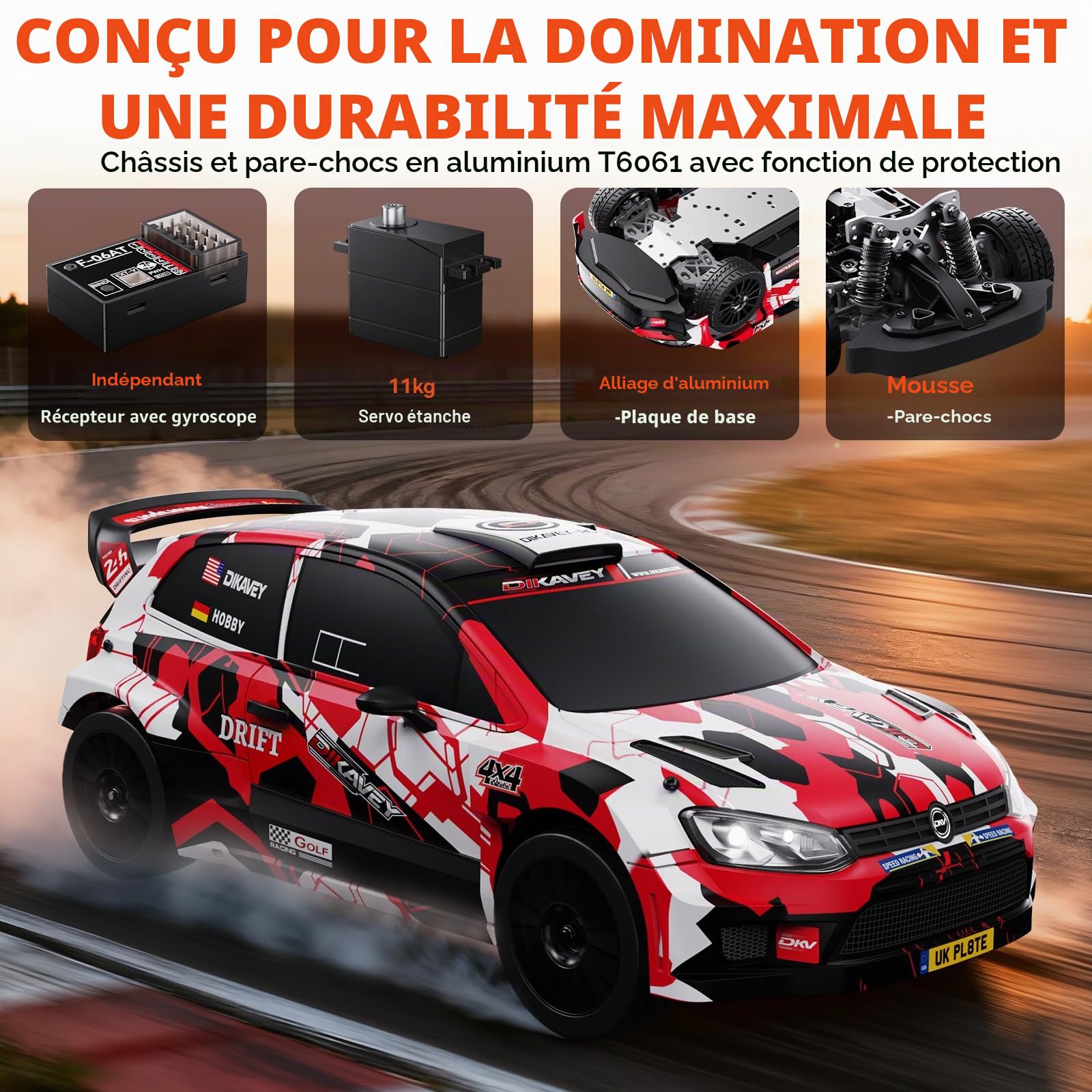 Voiture radiocommandée brushless 1/12 pour Adultes， Buggy radiocommandé Rapide （jusqu'à 80 km/h）， Tout-Terrain， Camion radiocommandé 4x4 avec Batterie 3S