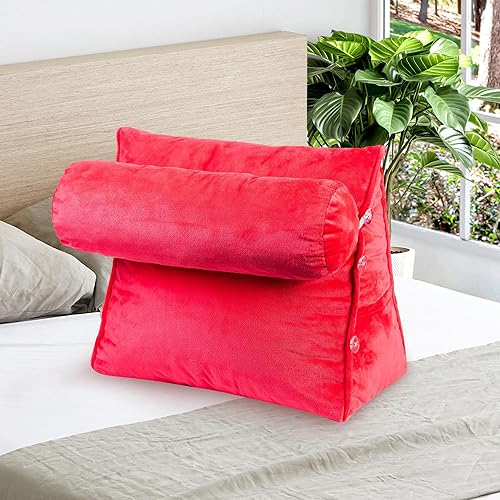 Cheer Collection Almohada de cuña de lectura para sofá y cama con almohada ajustable para el cuello, lavable a máquina, rosa intenso