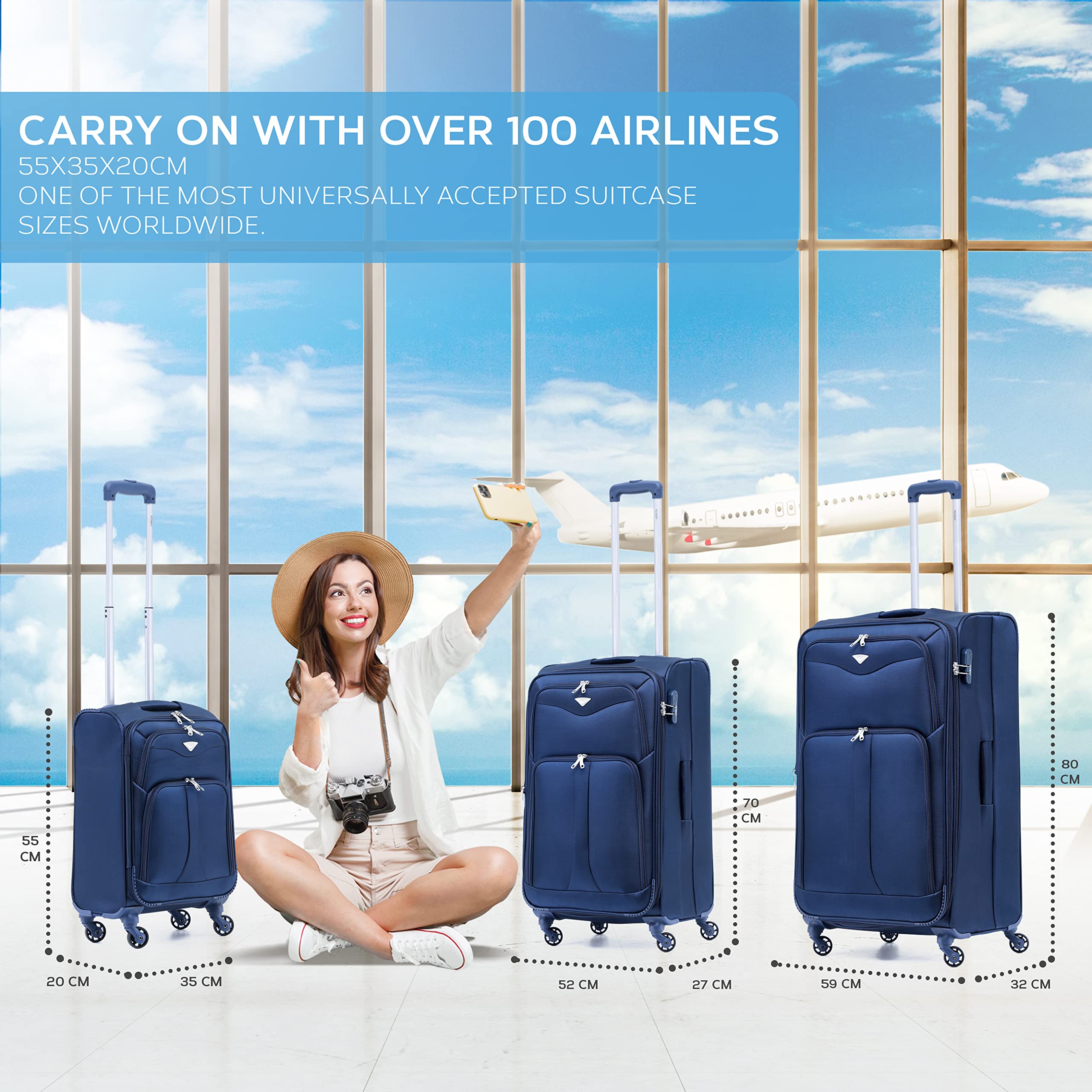 Flight Knight Lightweight 4 Wheel 800D Soft Case Suitcases Anti Crack Cabin & Hold Luggage Options Approved for Over 100 Airlines Including easyJet, BA & Many More!