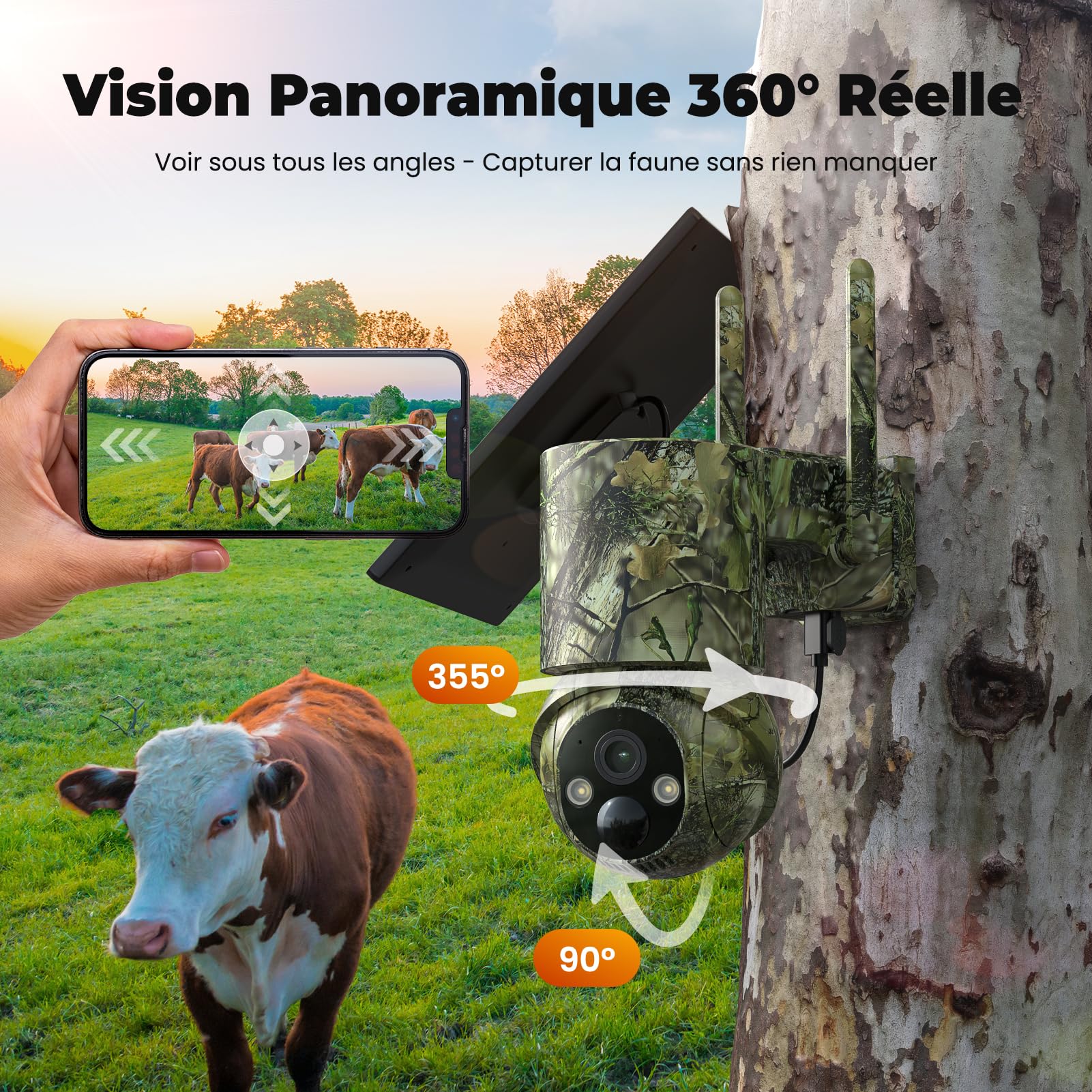 Caméra de Chasse 4G LTE & Solaire avec PTZ | SIM Préinstallée, Vision Nuit Couleur, Détection Mouvement, Audio Bidirectionnel et Batterie 5000mAh
