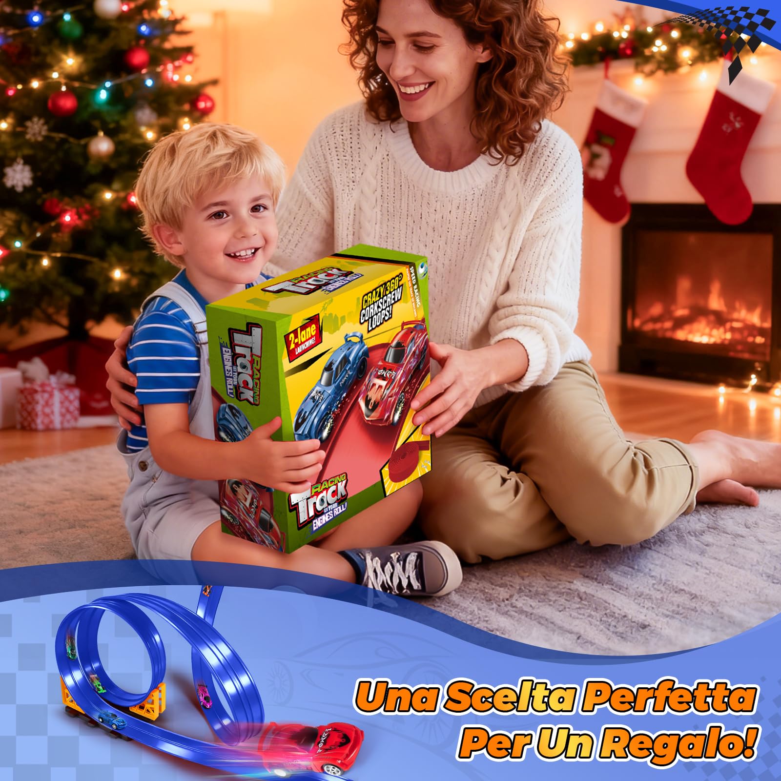 Pista Macchinine 5M Pista Flessibile Macchinine 4 Macchinine 2 Rampe 1 Borsa Portaoggetti 4 Ventose Regalo Flexible Car Track per Bambini 4 5 6 7 Anni (Blu)